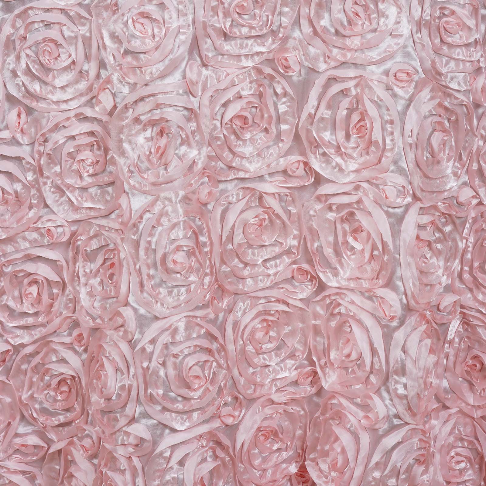 Luxurious Blush Satin 120-Inch Round Tablecloth with 3D Rosette and Seamless Finish