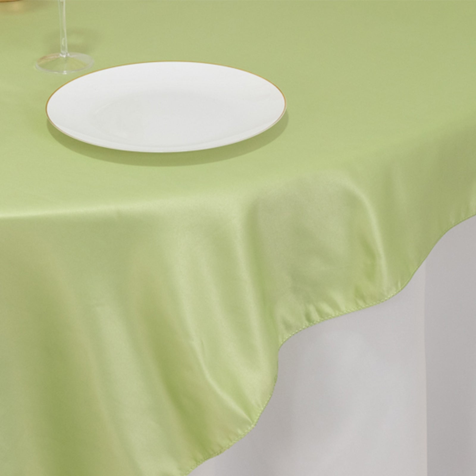 Sage Green Lamour Satin 72x72 Square Table Overlay with Smooth Finish
