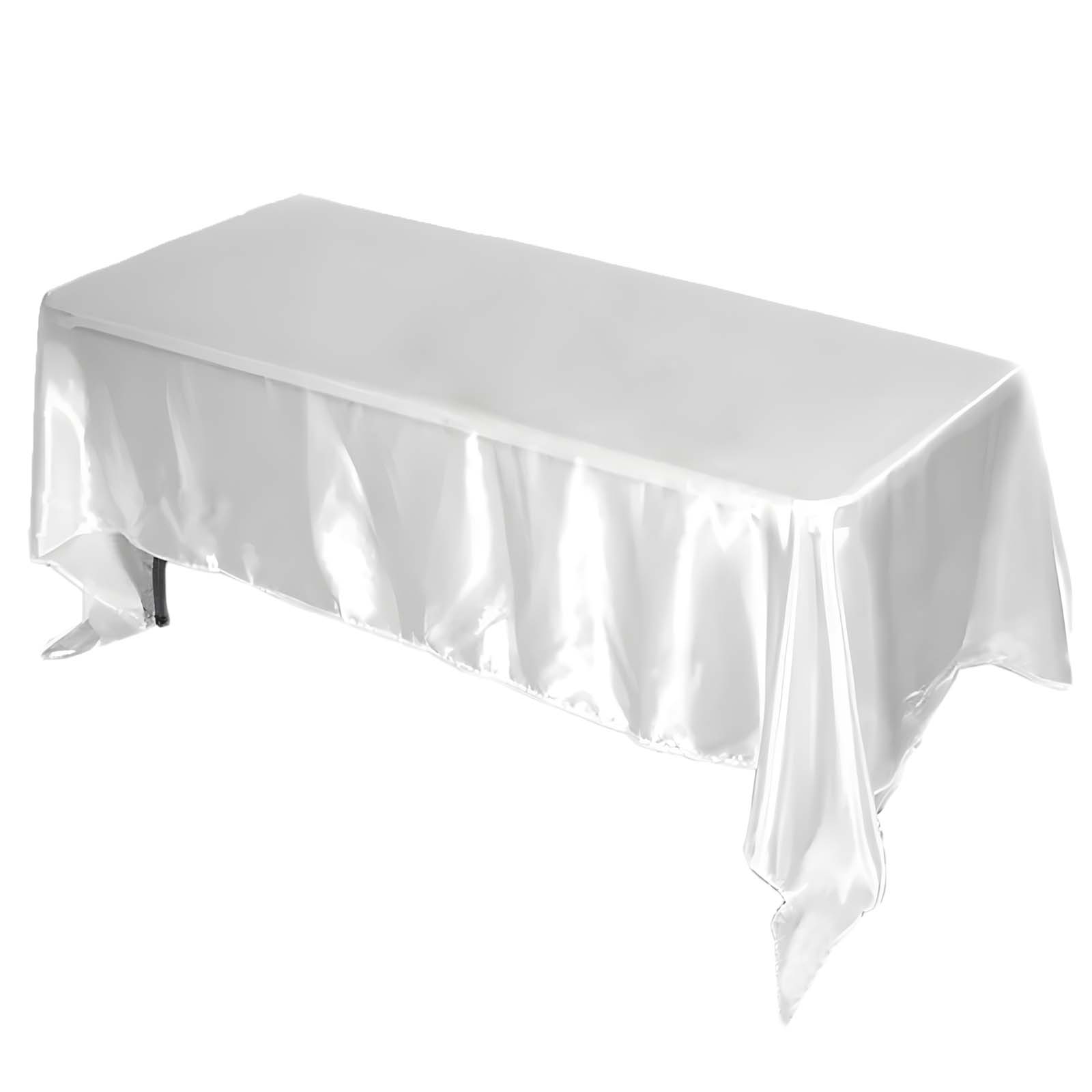 White Satin 72x120 Rectangular Tablecloth - Ideal for Elegant Weddings & Events