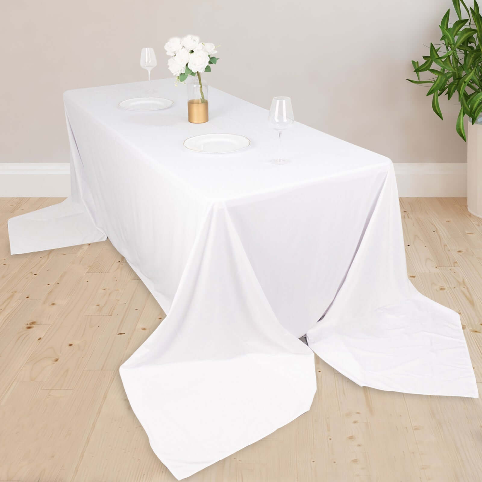 Premium Wrinkle-Free, Stain-Resistant White Scuba Tablecloth for Weddings & Parties
