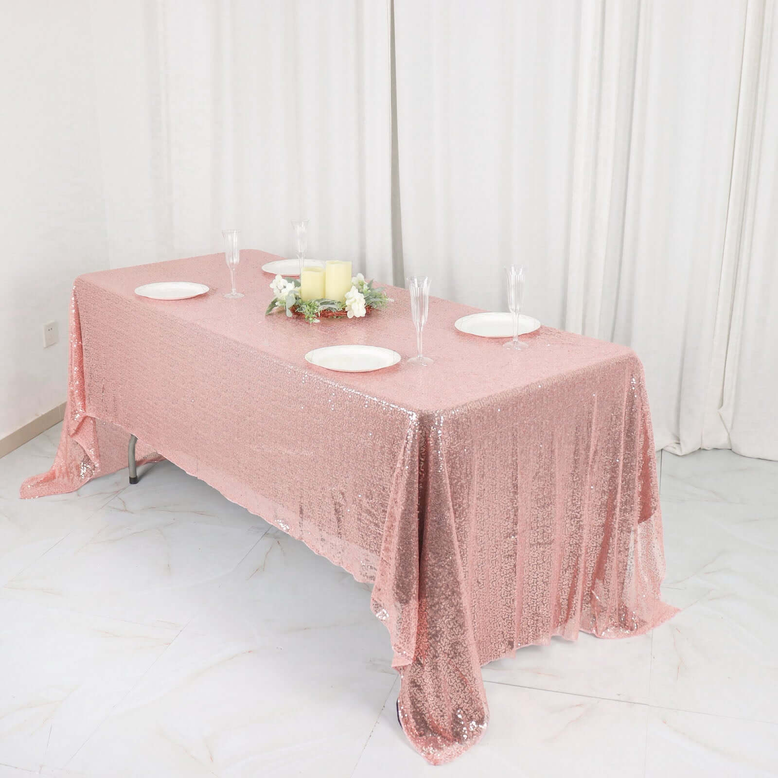 Rose Gold Glittering Sequin Rectangle Tablecloth, 60x126 Size