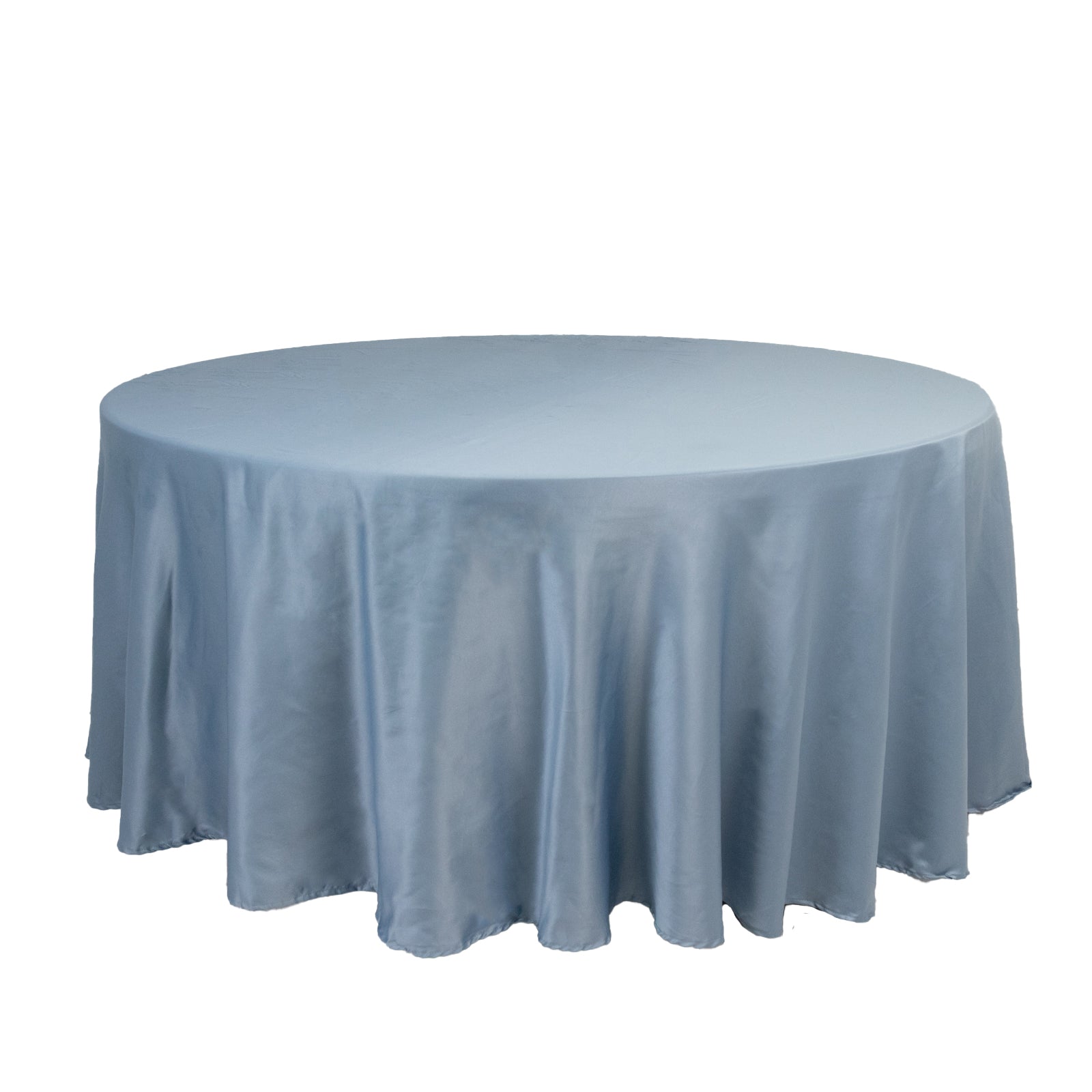 Premium Durable Silk-Like Dusty Blue Lamour Satin 108-Inch Round Tablecloth