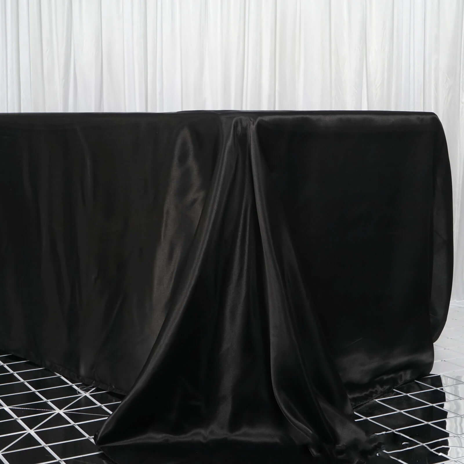 Black Seamless Satin 90x156 Rectangular Tablecloth for Weddings and Events
