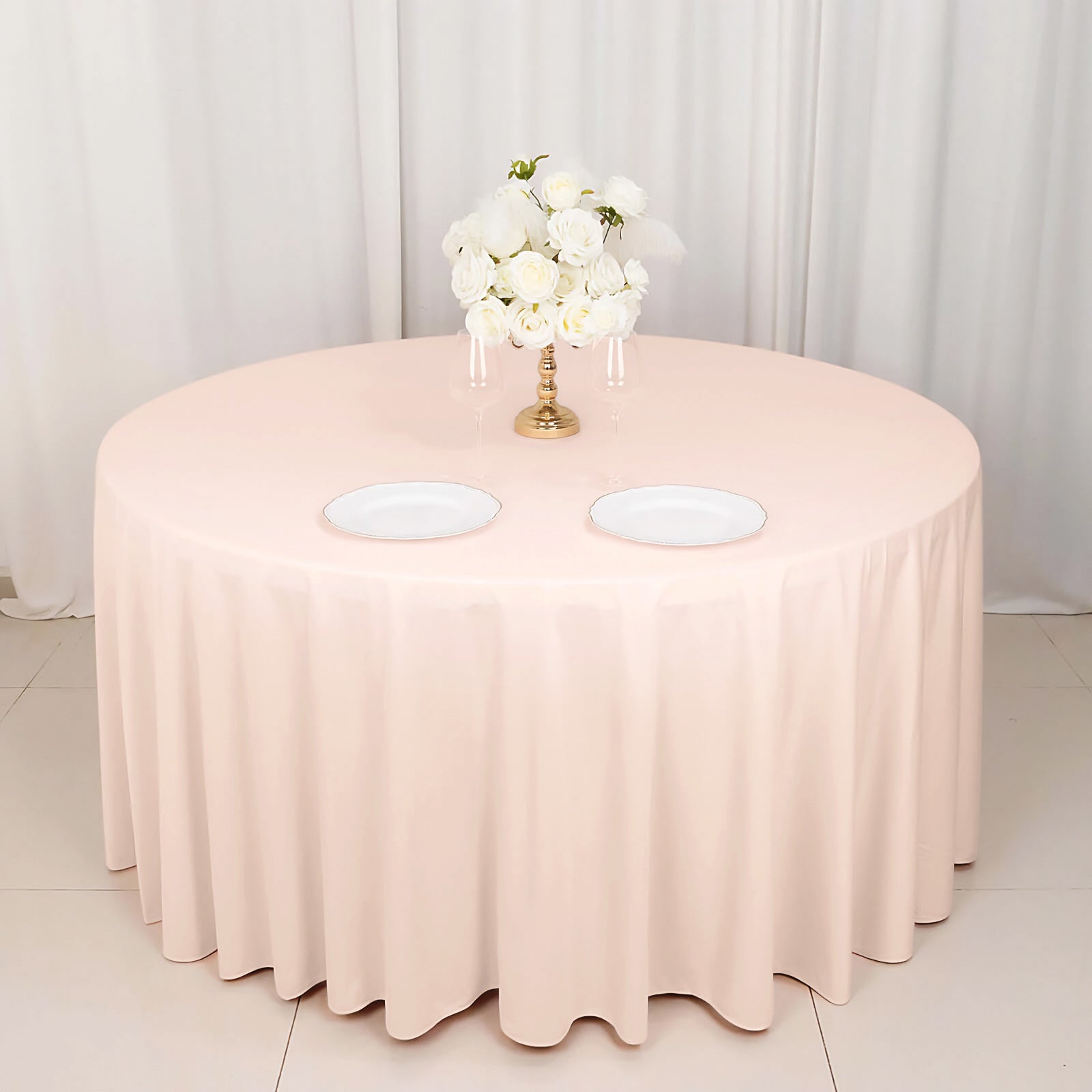 Blush Premium Scuba 120' Round Wrinkle & Stain-Free Tablecloth