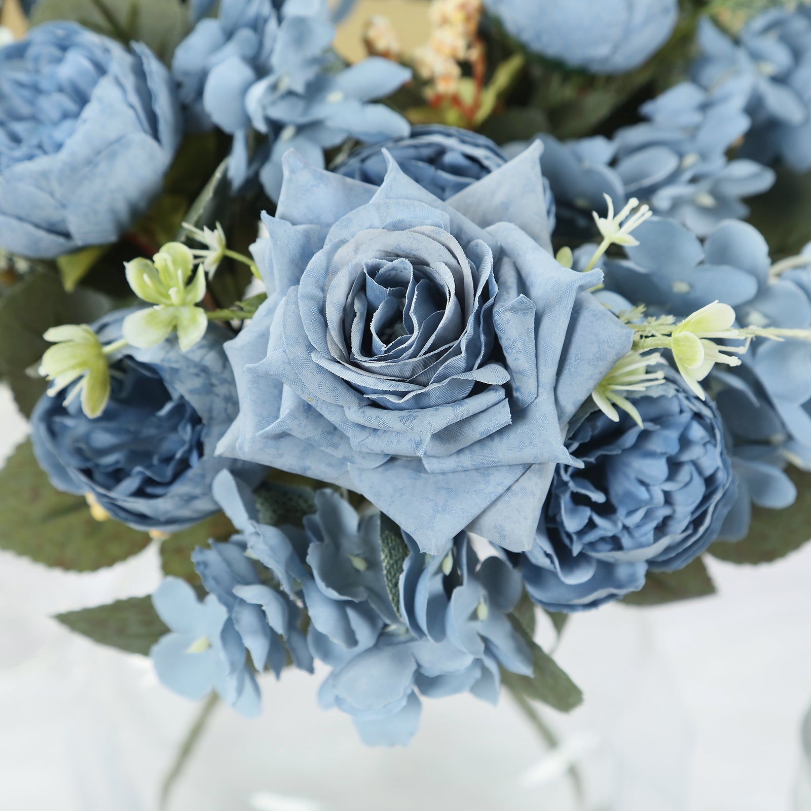 2-Pack Dusty Blue Artificial Rose & Peony Silk Bouquets for Weddings and Home Decor - Great Deal
