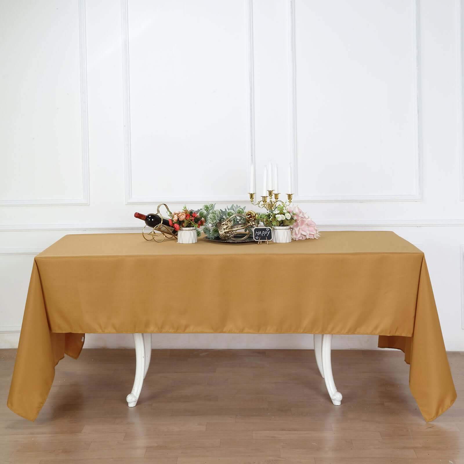 Hot! Wrinkle-Resistant Gold Polyester 60x126 Rectangle Tablecloth for Weddings & Parties