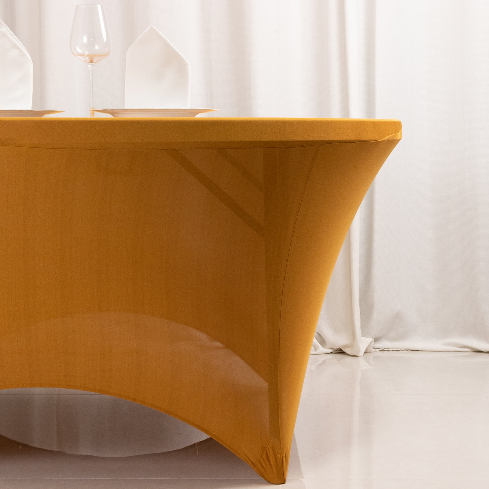 Gold Stretch Spandex 5ft Round Tablecloth - Durable for Events, Great Value!