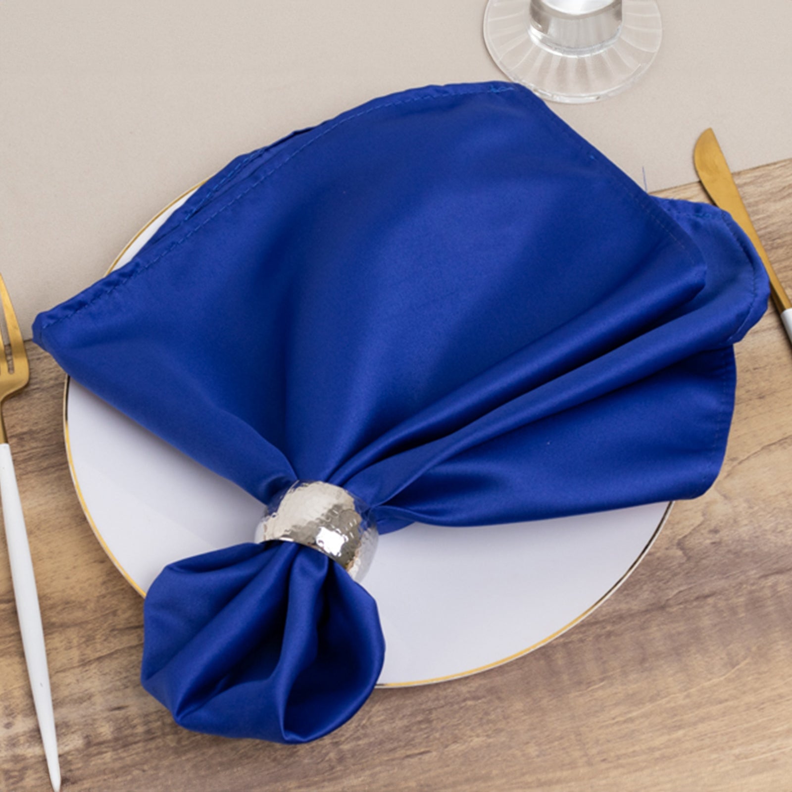 5-Pack Royal Blue Lamour Satin 20x20 Dinner Napkins - Soft Matte Finish, Great Value!