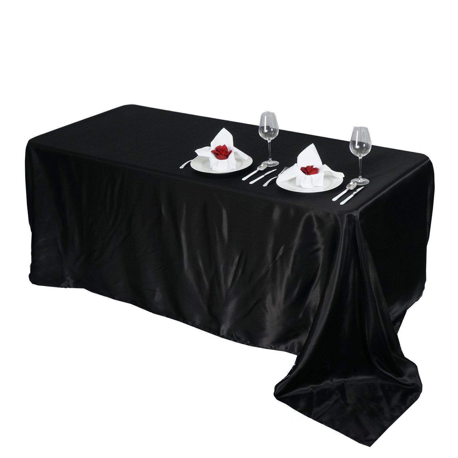 Black Seamless Satin 90x156 Rectangular Tablecloth for Weddings and Events