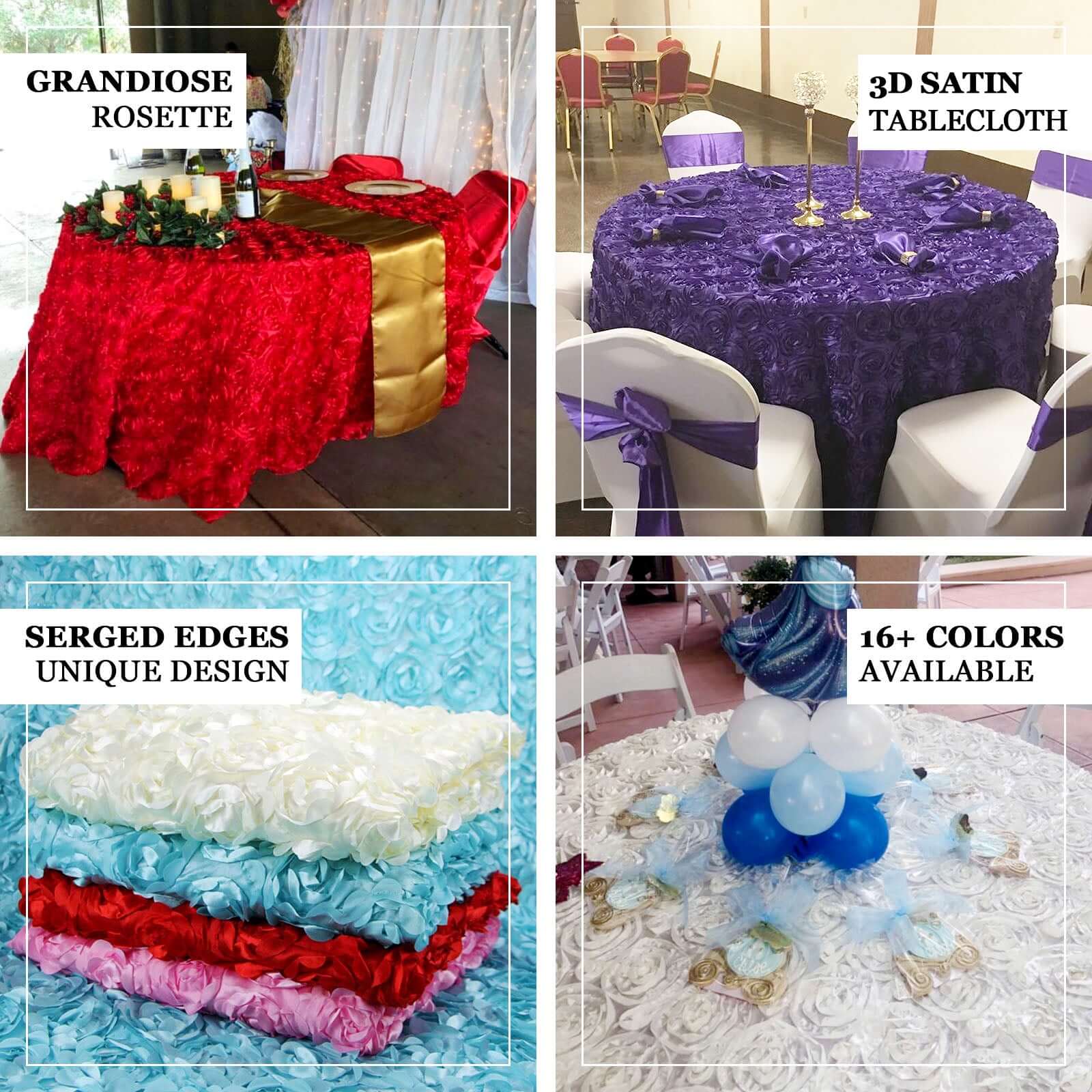 Hot! Dusty Rose Satin 120 Round Tablecloth with 3D Rosette & Seamless Finish