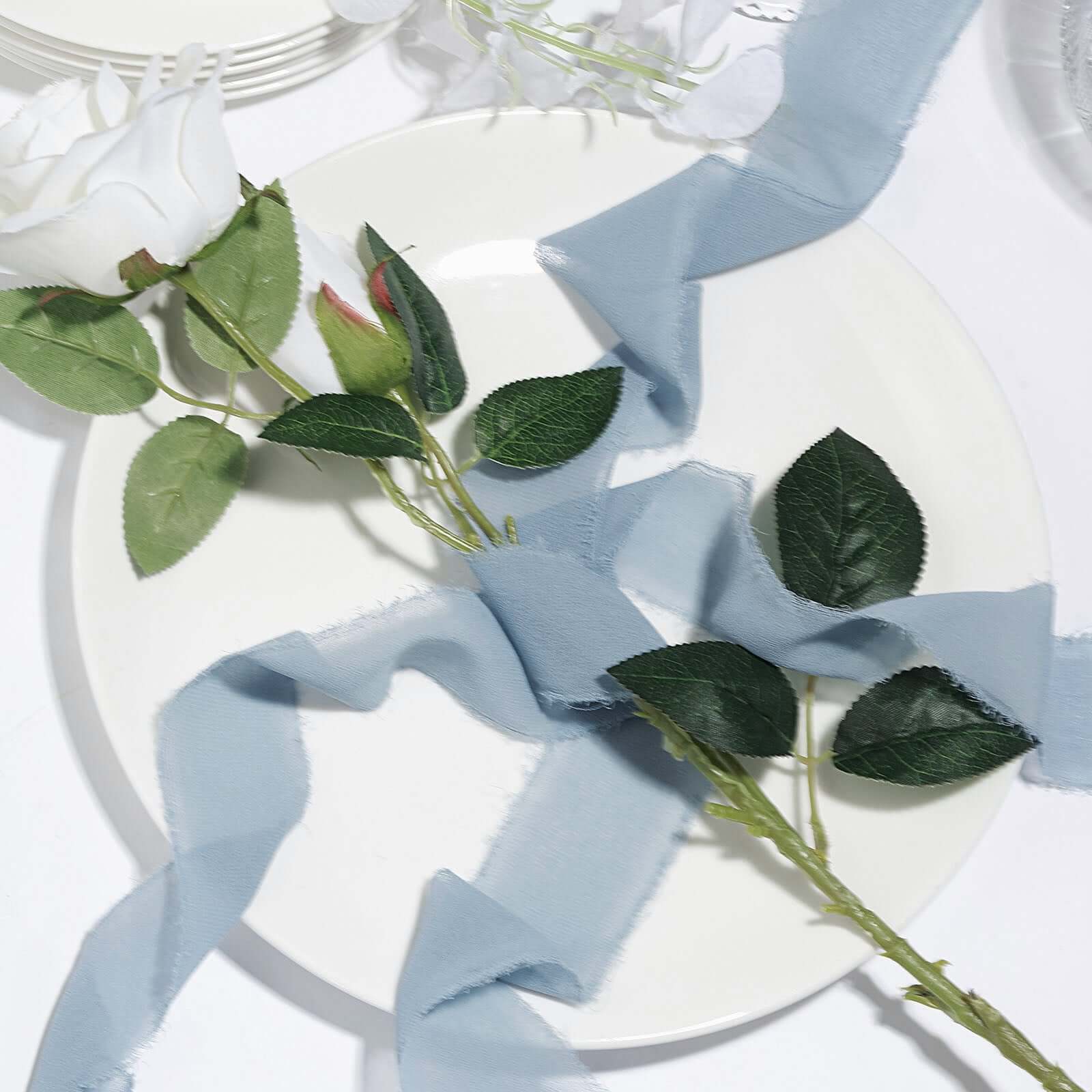 2-Pack 6-Yard Dusty Blue Silk-like Chiffon Linen Ribbon Rolls for Wedding, Gifts & Crafts