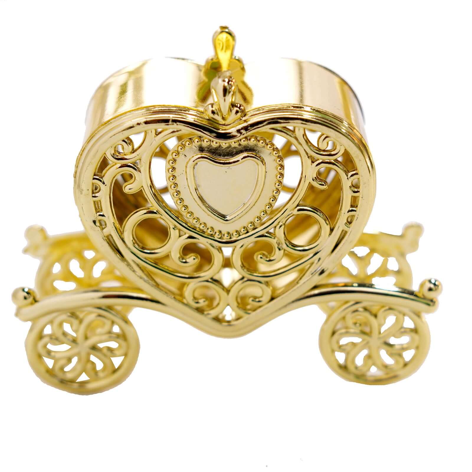 12-Pack Gold Plastic Princess Heart Carriage Party Favor Boxes for Treats