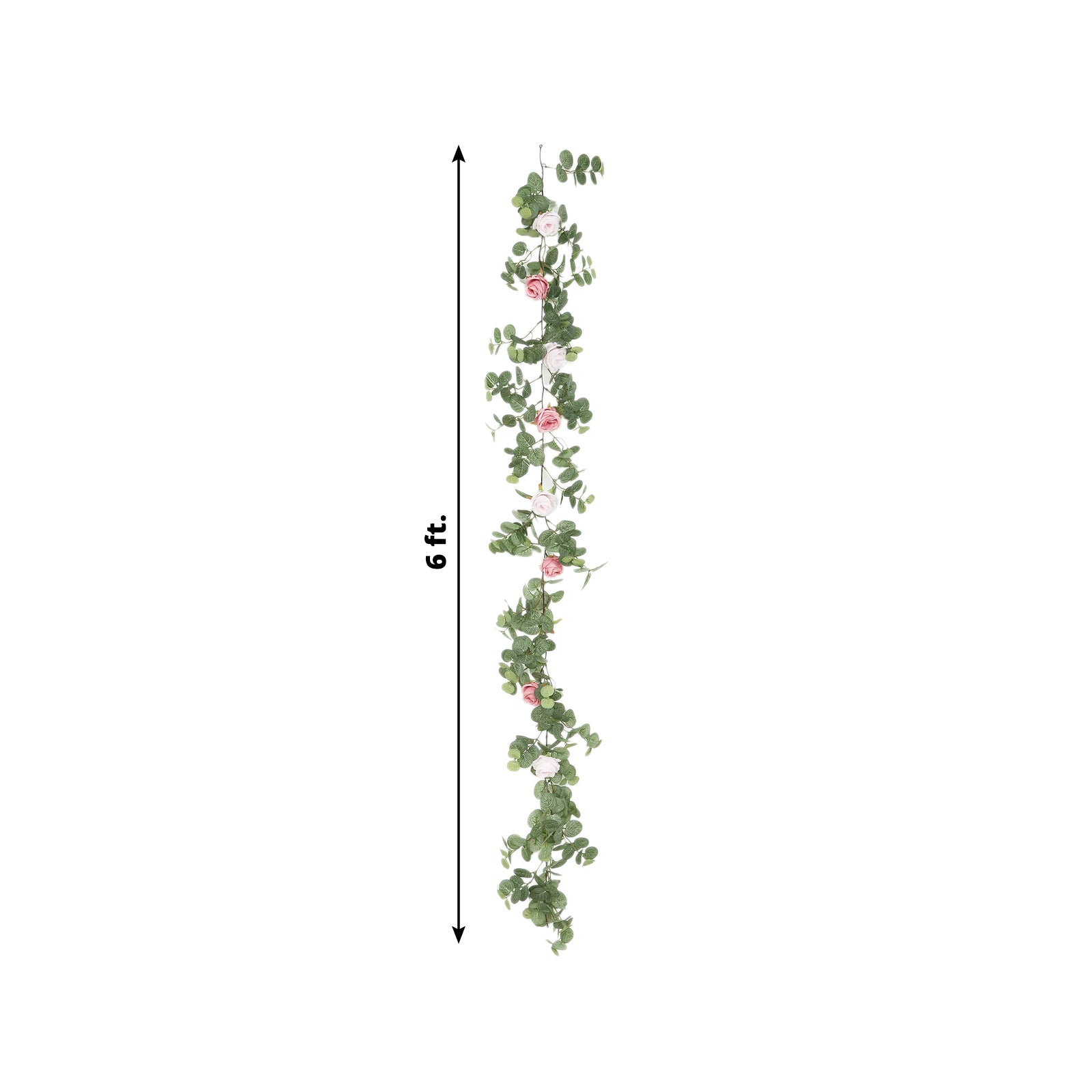 6ft Artificial Eucalyptus Garland with Blush and Dusty Rose Silk Roses - Perfect for Decor