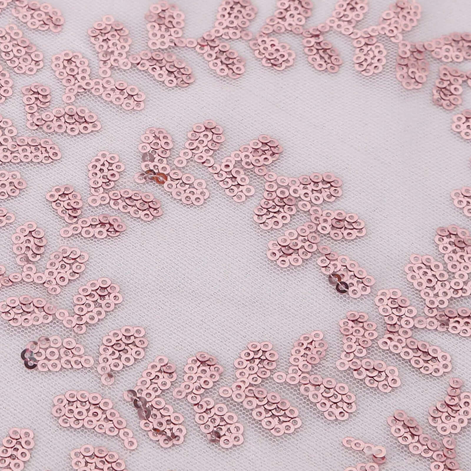 Hot Sale! 120' Round Seamless Rose Gold Tulle Tablecloth with Embroidered Sequin Leaf Design