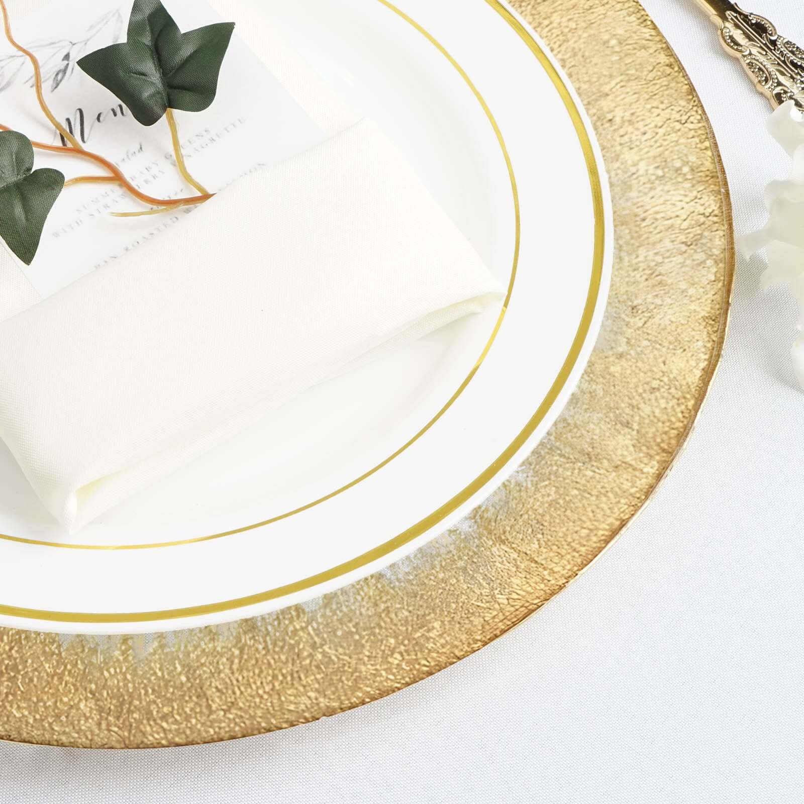Hot Sale! 8-Piece Set of 13-Inch Clear Glass Round Dinner Charger Plates with Metallic Gold Spray Rim