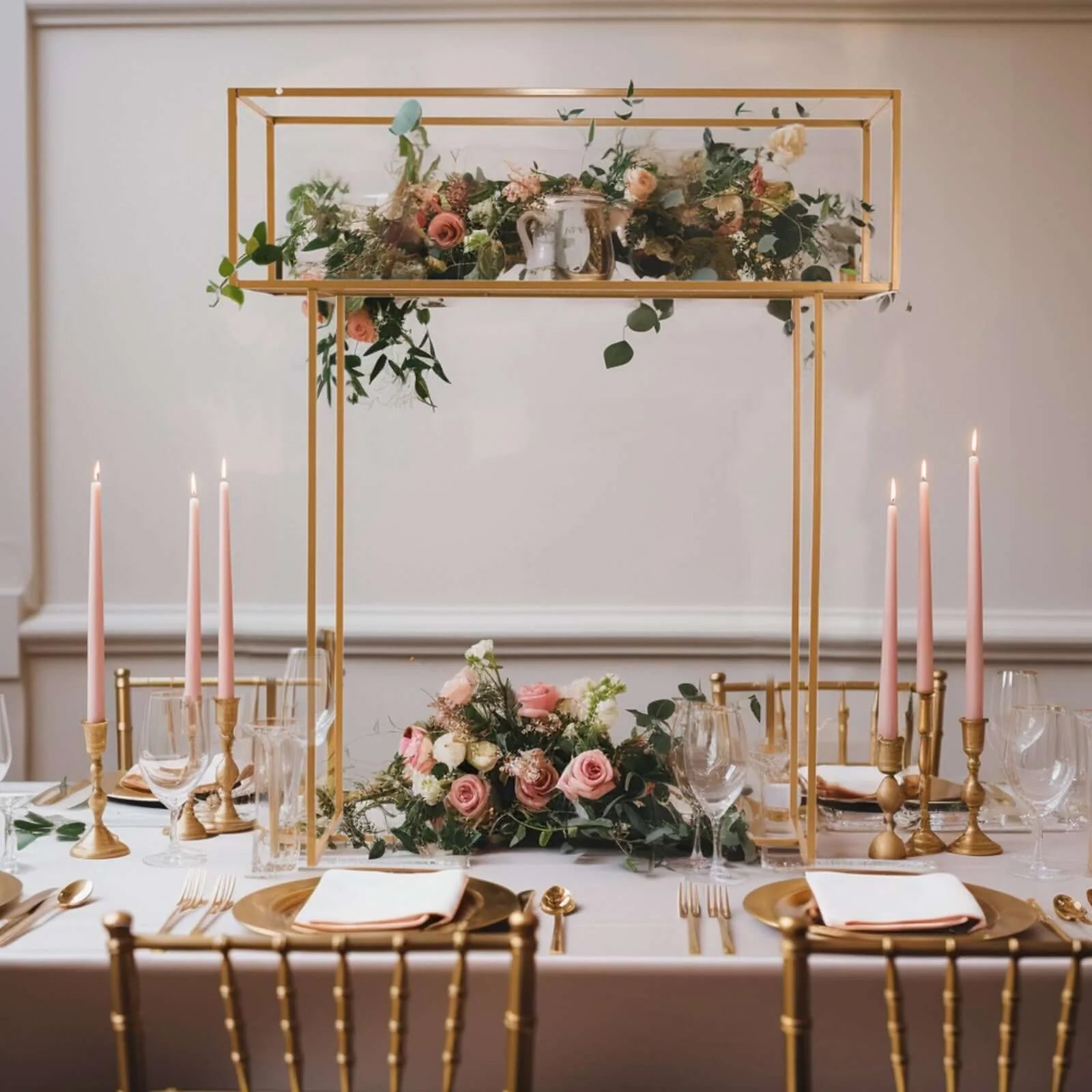 Heavy Duty Gold Metal Rectangular Tall Floral Display Rack - 48 Inches
