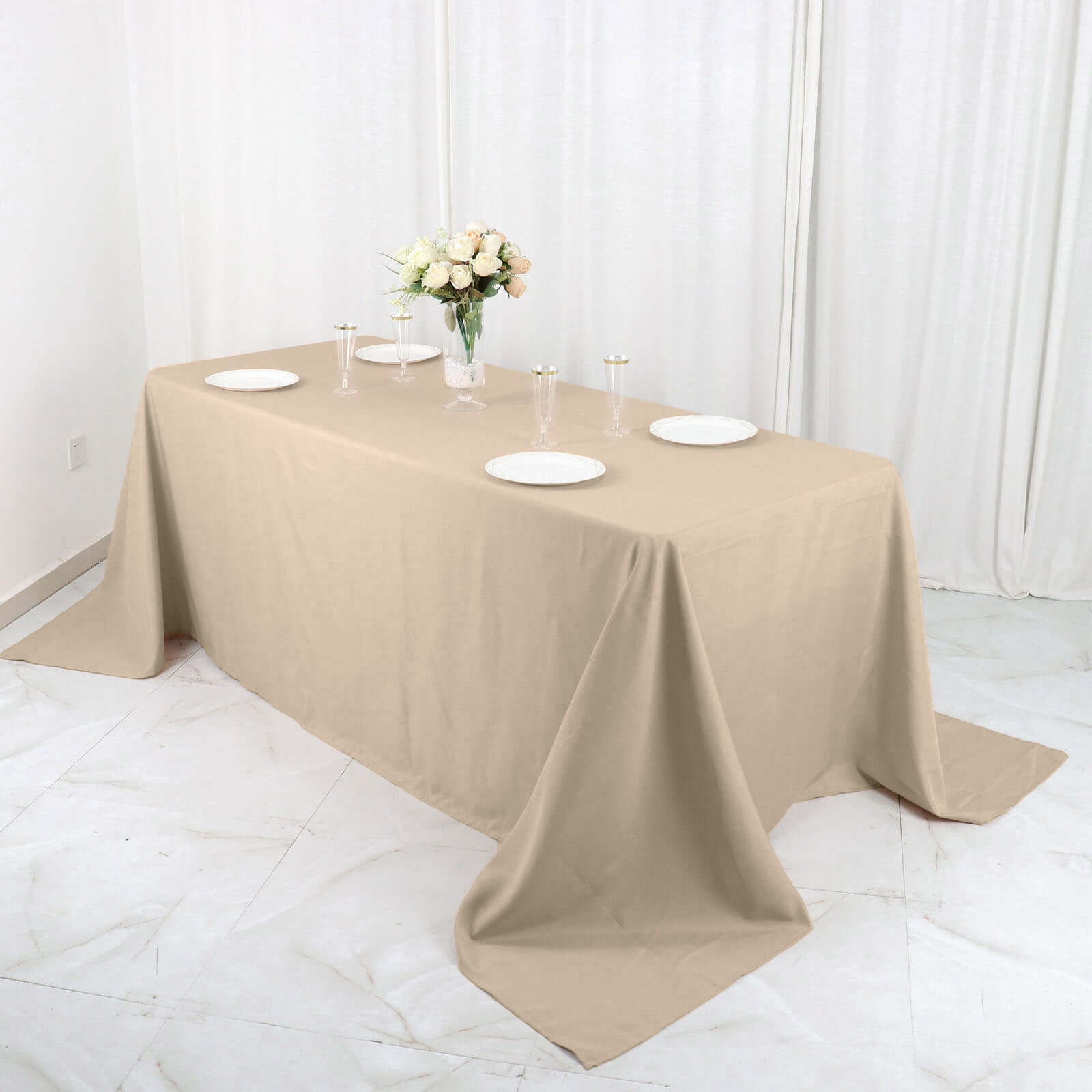 Seamless Wrinkle-Resistant Nude Polyester Rectangle Tablecloth 90x132