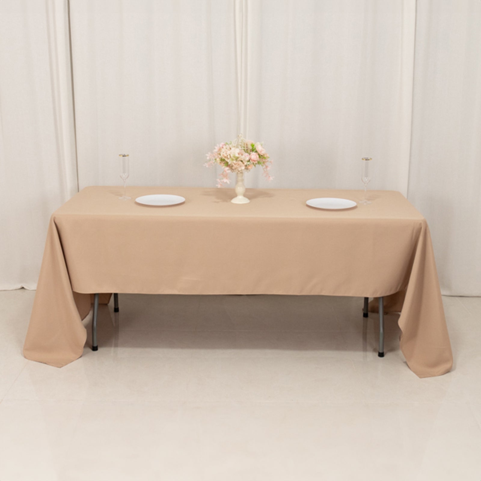 Premium Stain-Resistant 220GSM Polyester Rectangle Tablecloth in Nude - 60x126, Ideal for Events