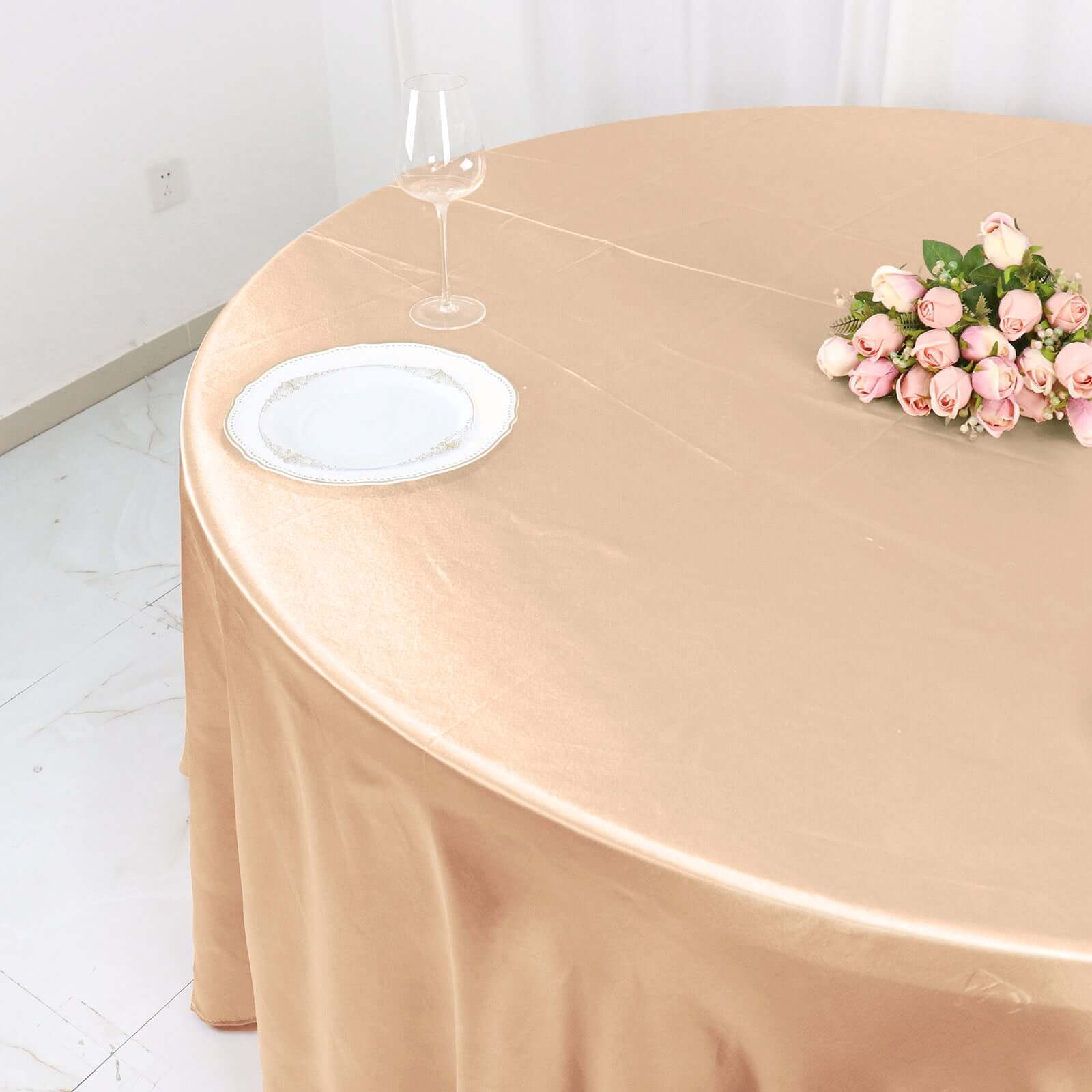 Stylish Seamless Nude Satin 120 - inch Round Tablecloth