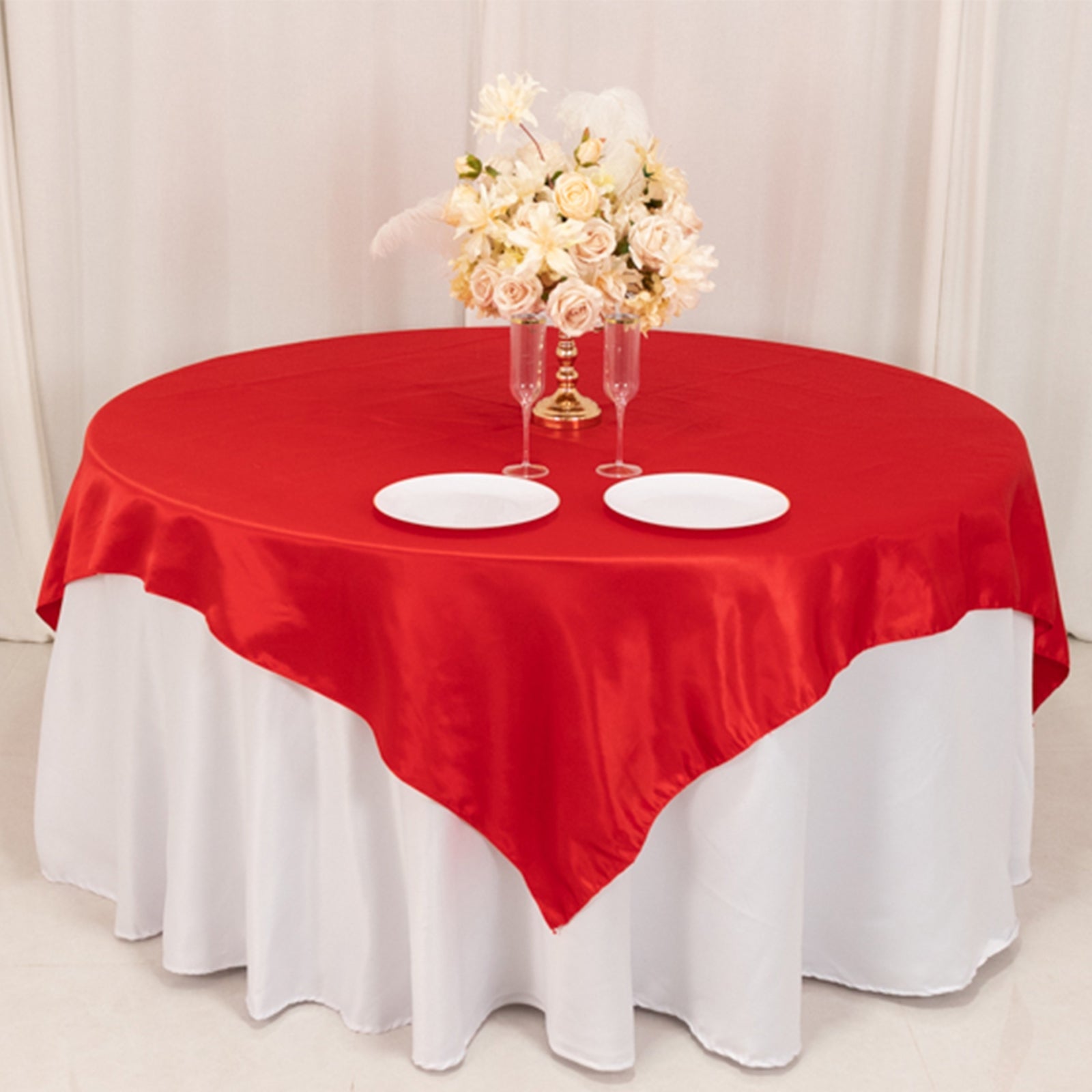 Hot Sale! Red Lamour Satin Square Table Overlay 72x72 for Various Events