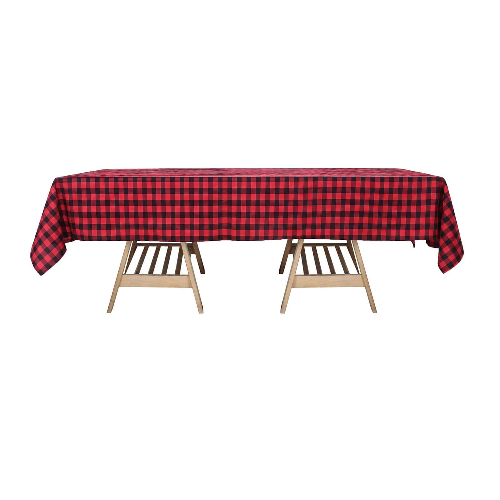 Black/Red Checkered Buffalo Plaid Polyester Tablecloth 60x102 - Ideal for Everyday Use