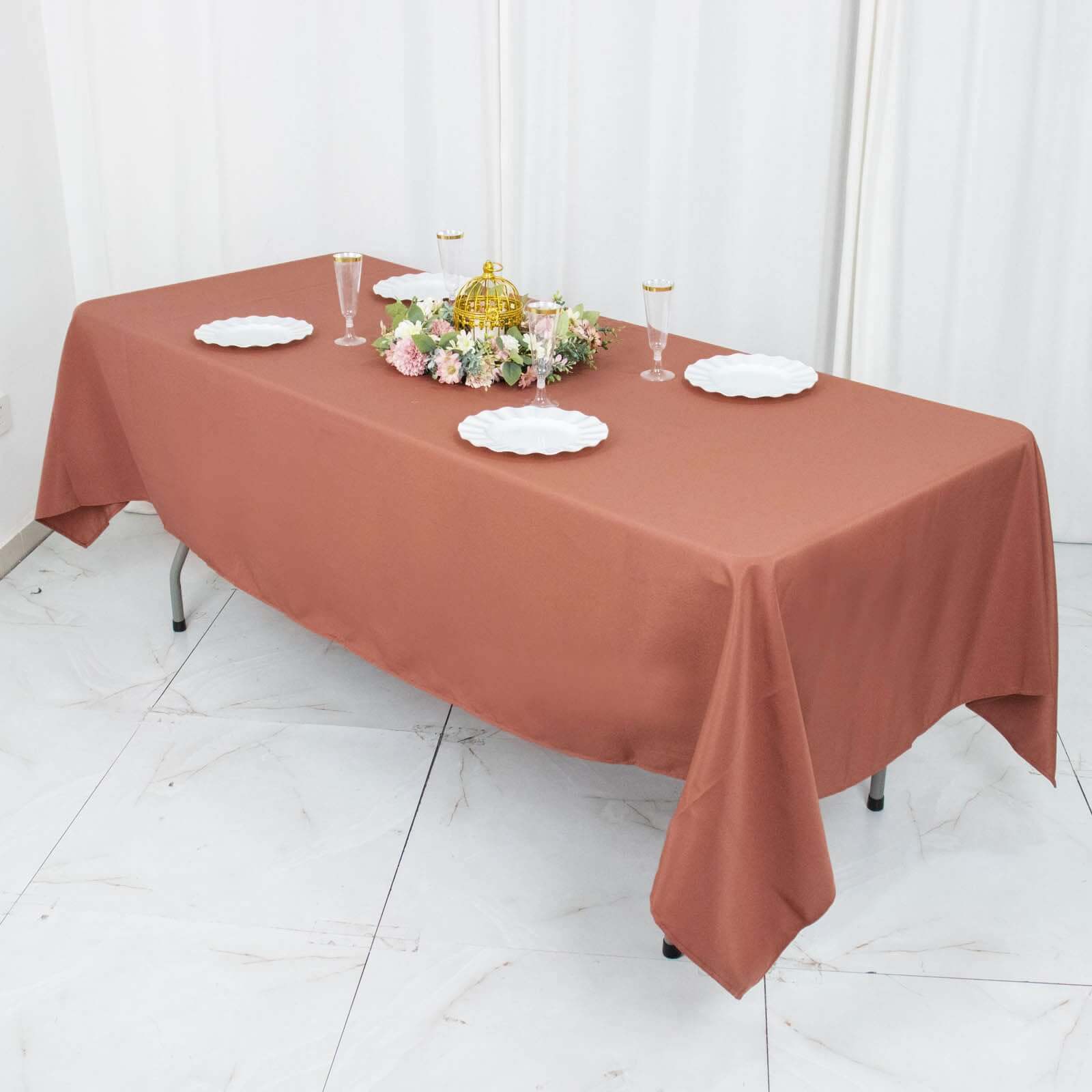 Hot Sale! Durable 220GSM Wrinkle-Resistant 60x102 Rectangle Premium Polyester Tablecloth in Terracotta (Rust)