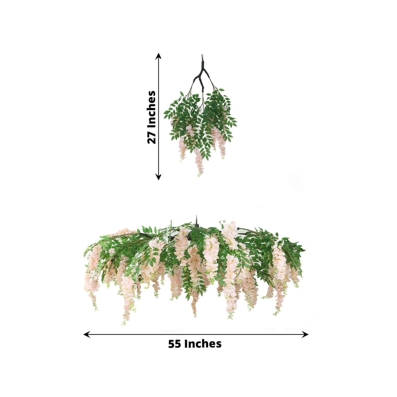 Hot Sale! 55-Inch Blush Artificial Silk Wisteria Vine Round Hanging Floral Chandelier with Detachable Branches