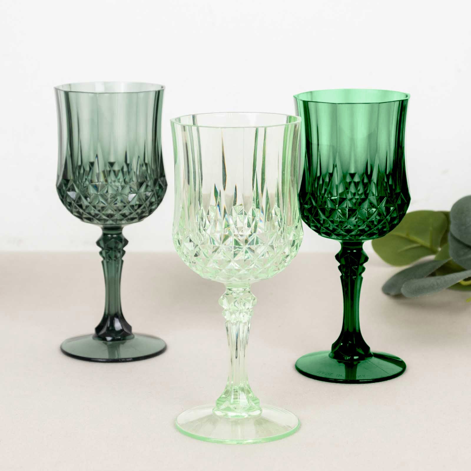 Hot Deal! 12-Pack 8oz Shatterproof Plastic Cocktail Goblets in Assorted Green Crystal Cut Design