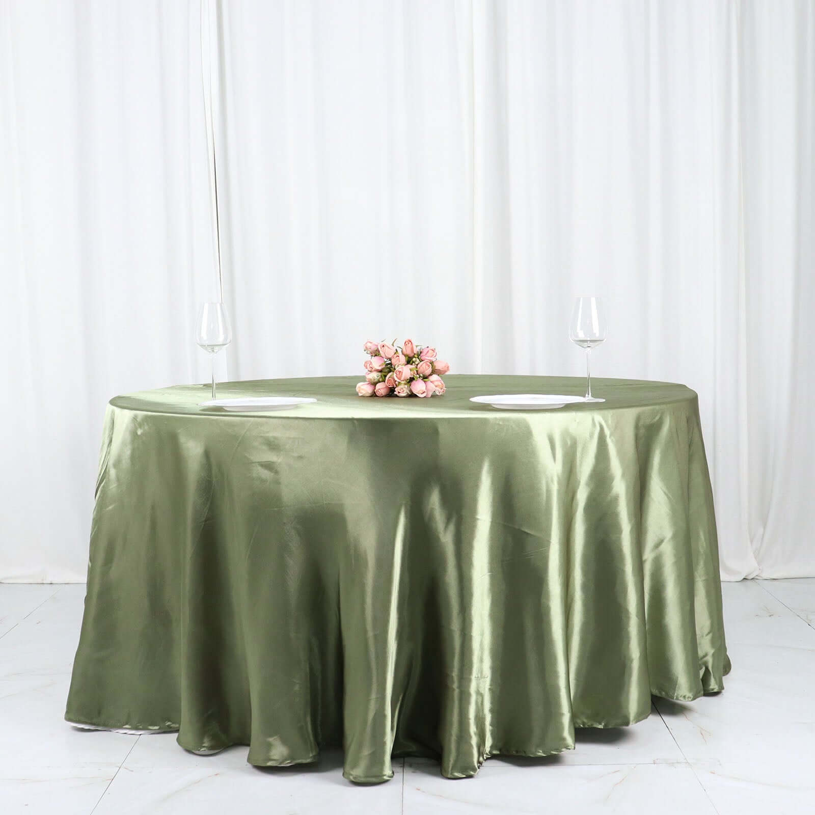 Hot Sale! 120-Inch Round Satin Tablecloth in Dusty Sage Green - Stylish Seamless Table Cover