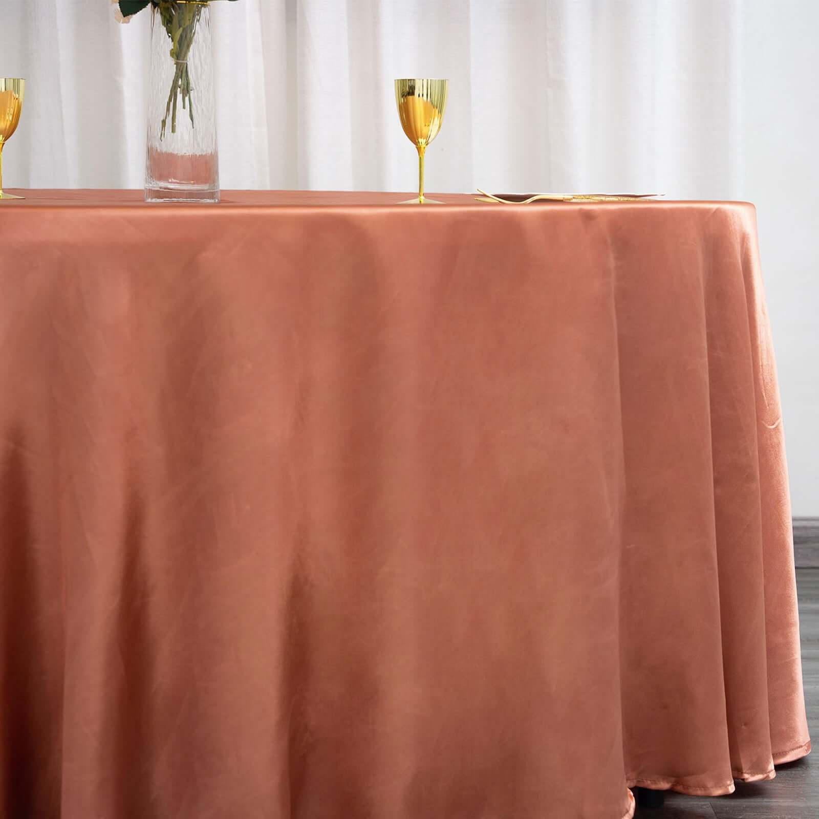 Stylish Seamless 120' Round Terracotta (Rust) Satin Tablecloth