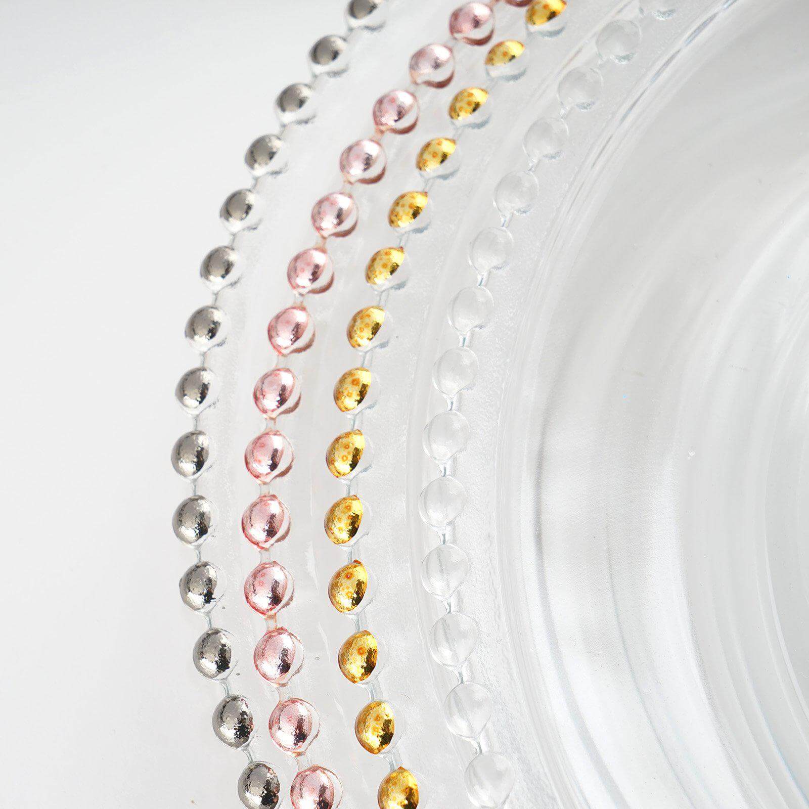 12-Inch Gold Glass Round Charger Plates with Beaded Rim, Set of 8 for Event Decor