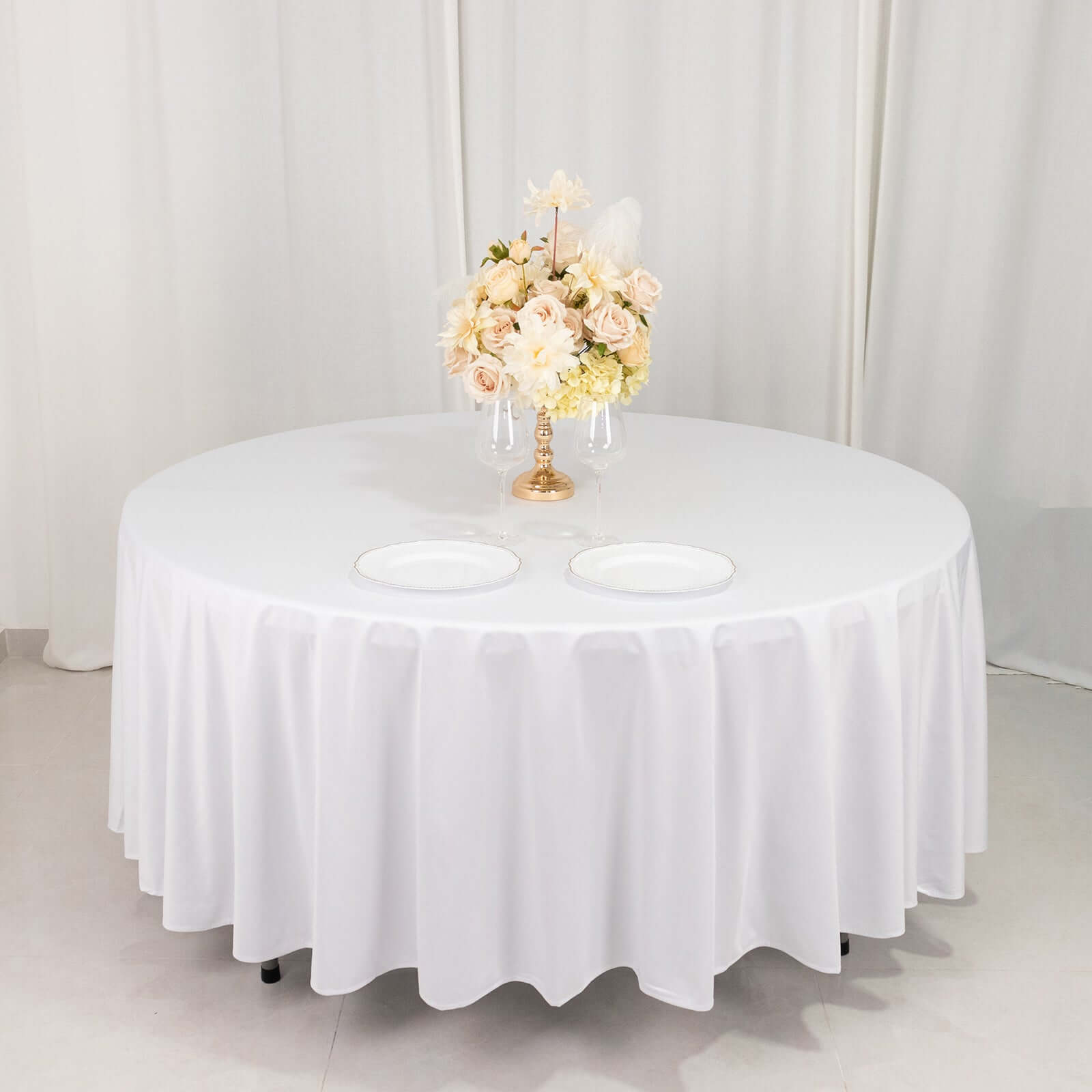 Premium Wrinkle-Free & Stain-Resistant White Scuba Round 108 Tablecloth for Elegant Events
