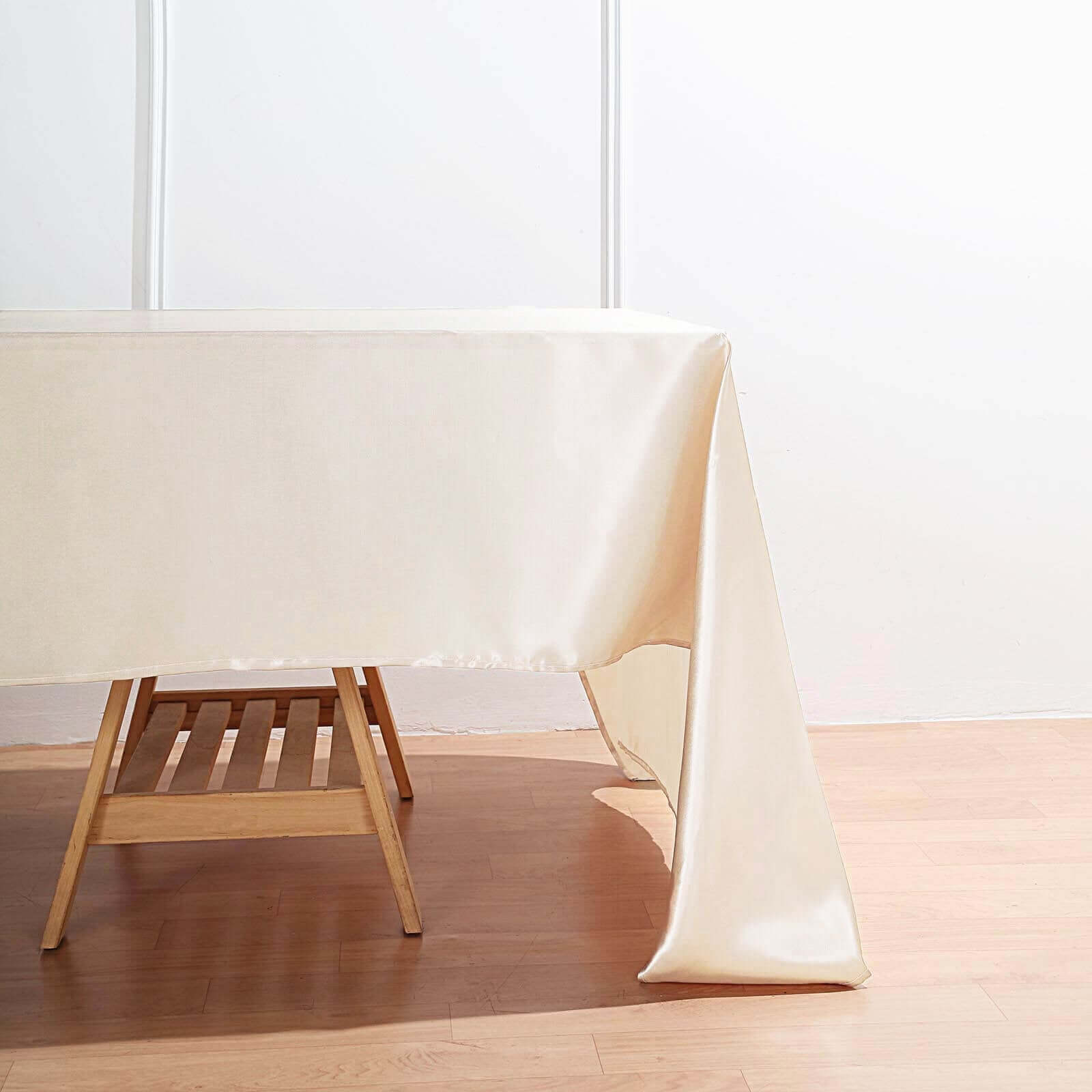 Beige Satin 60x126 Rectangular Tablecloth - Smooth & Lustrous, Ideal for Events