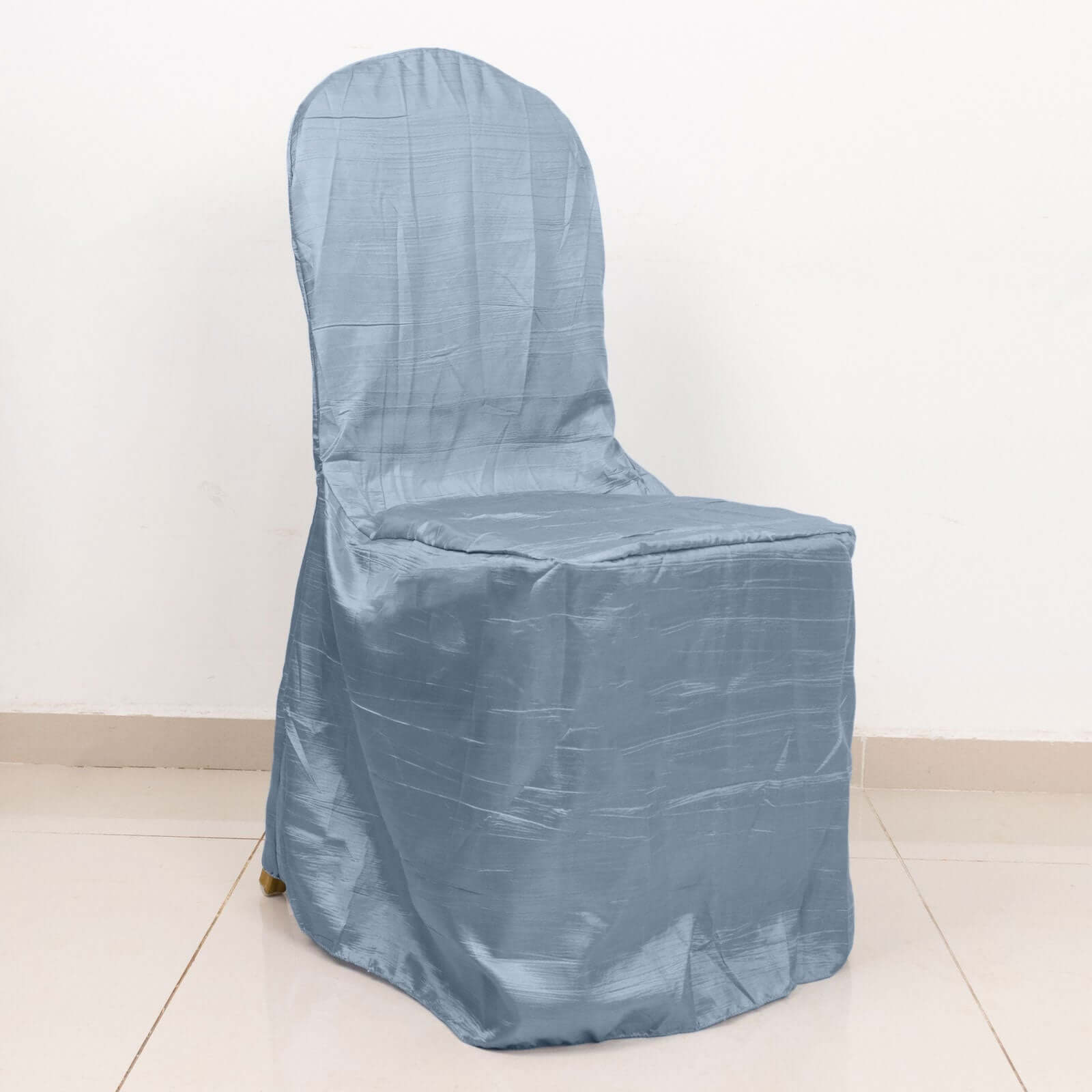 Reusable Dusty Blue Crinkle Crushed Taffeta Slipcover for Banquet Chairs
