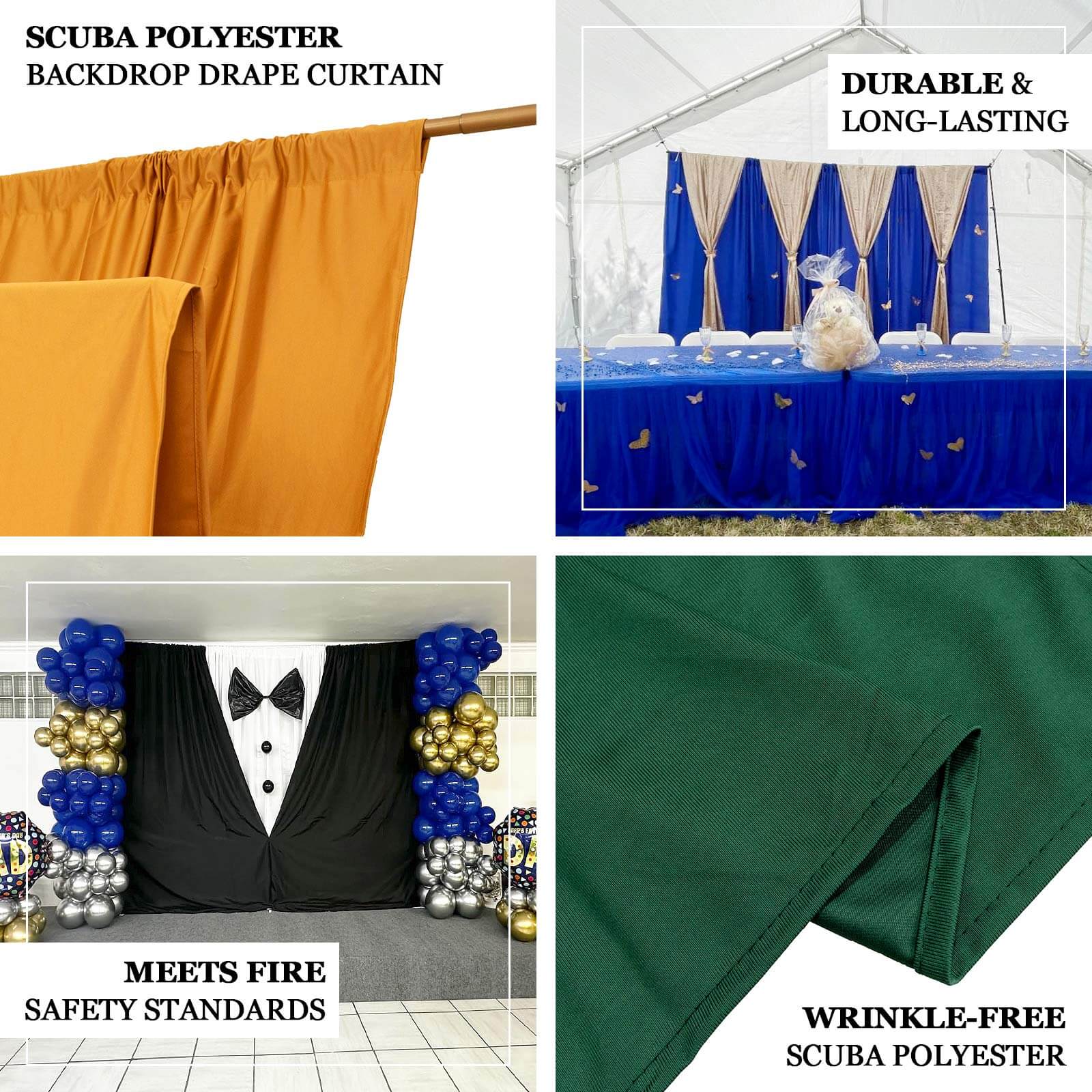 Premium Gold Scuba Polyester Event Curtain Drapes - Durable, Flame Resistant & Wrinkle Free, 5ftx14ft