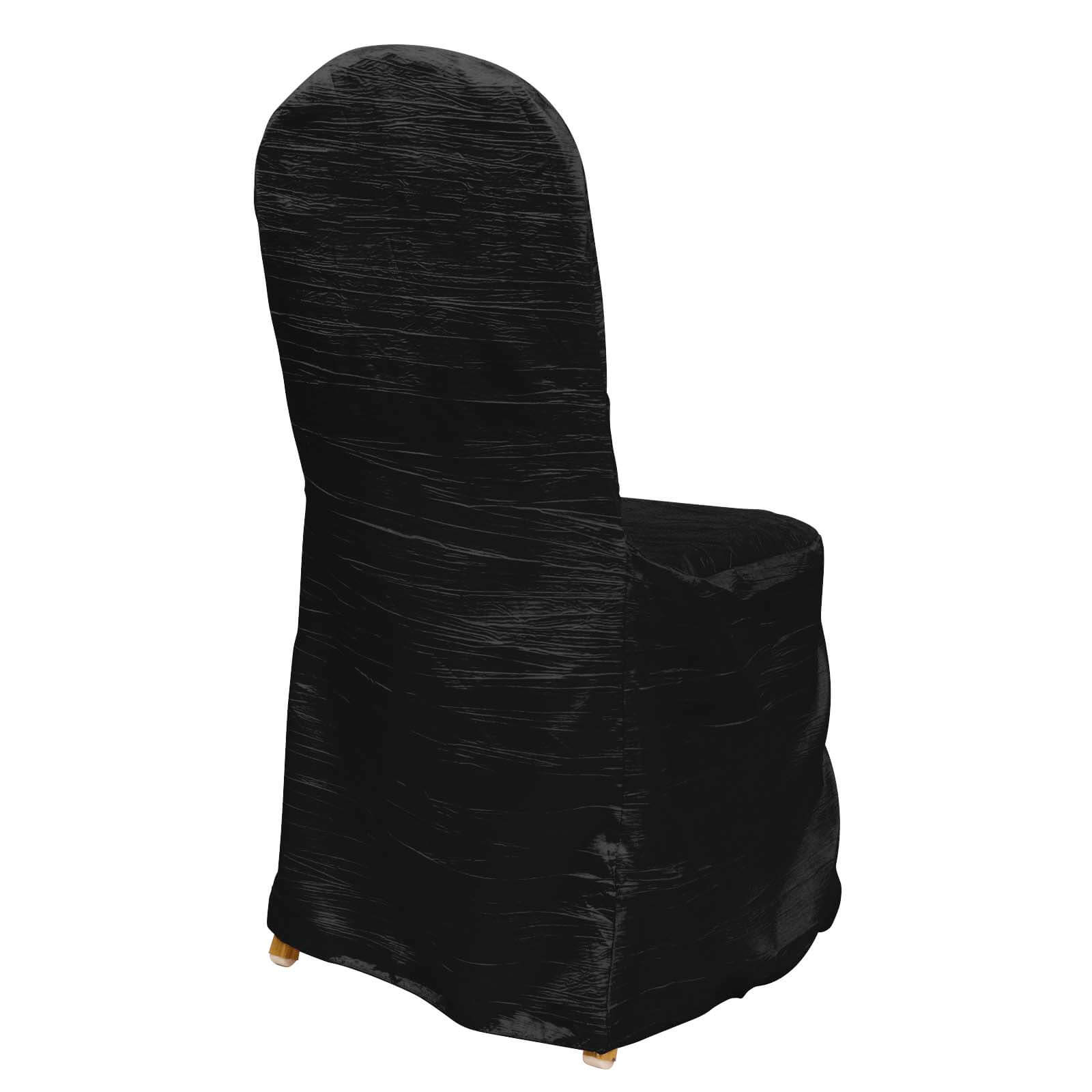 Premium Reusable Black Crinkle Crushed Taffeta Banquet Chair Cover