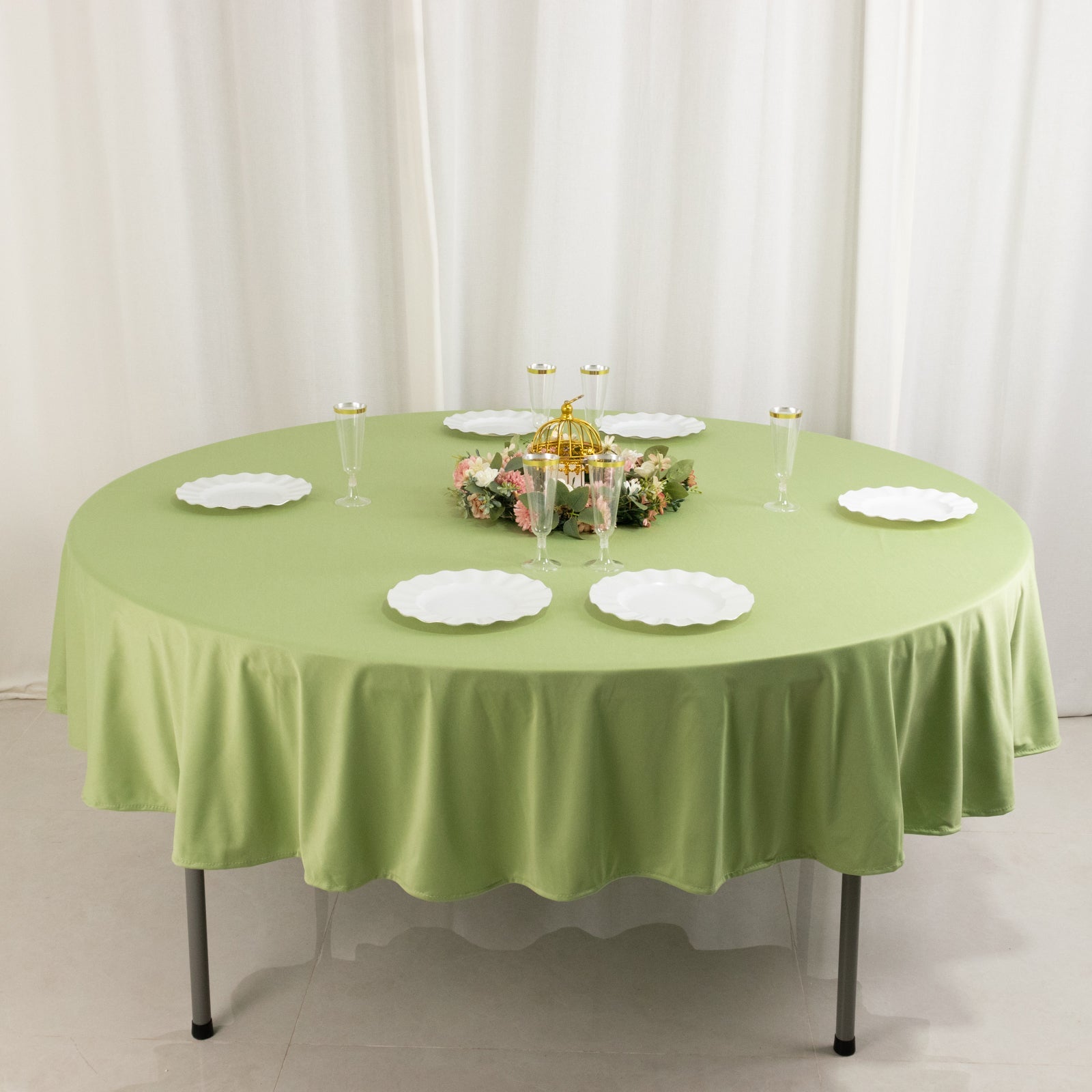 Exclusive Sage Green 90' Round Scuba Tablecloth - Wrinkle & Stain Resistant