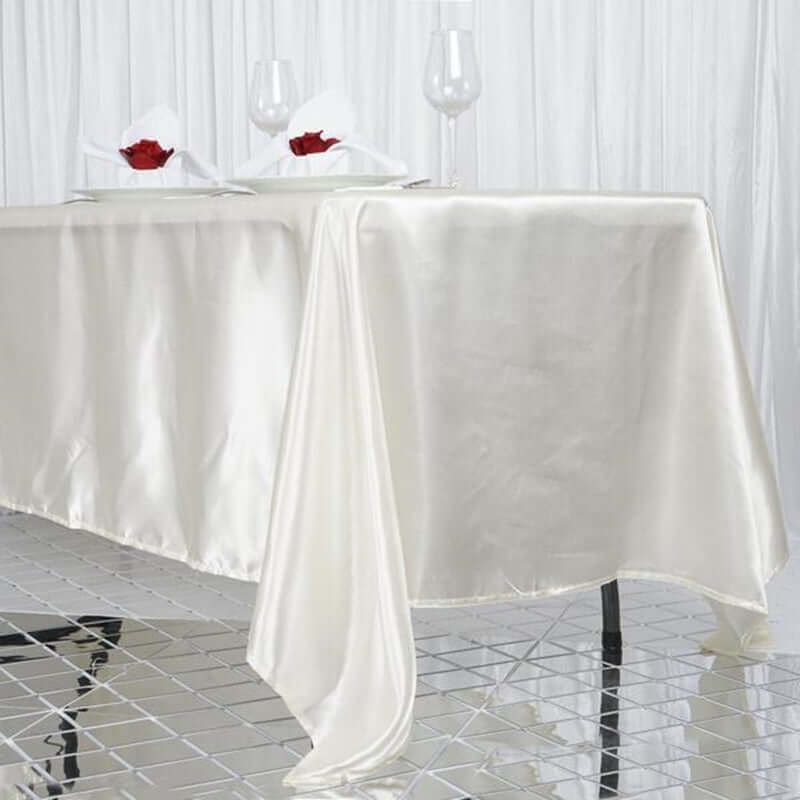Ivory Satin 72x120 Rectangular Tablecloth - Smooth & Low - Maintenance
