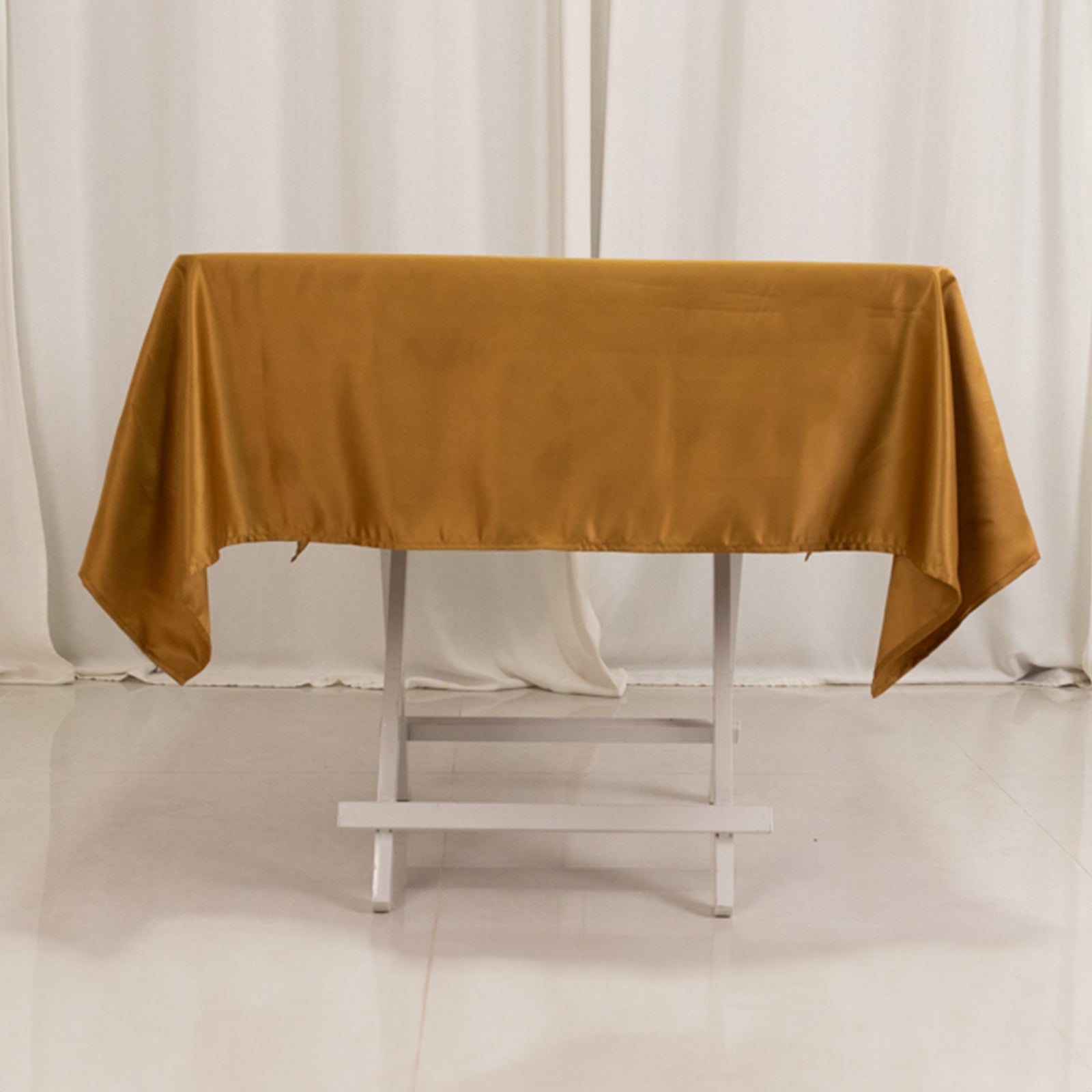 Gold 54x54 Square Lamour Satin Tablecloth - Durable Silk-Like Cover for Events