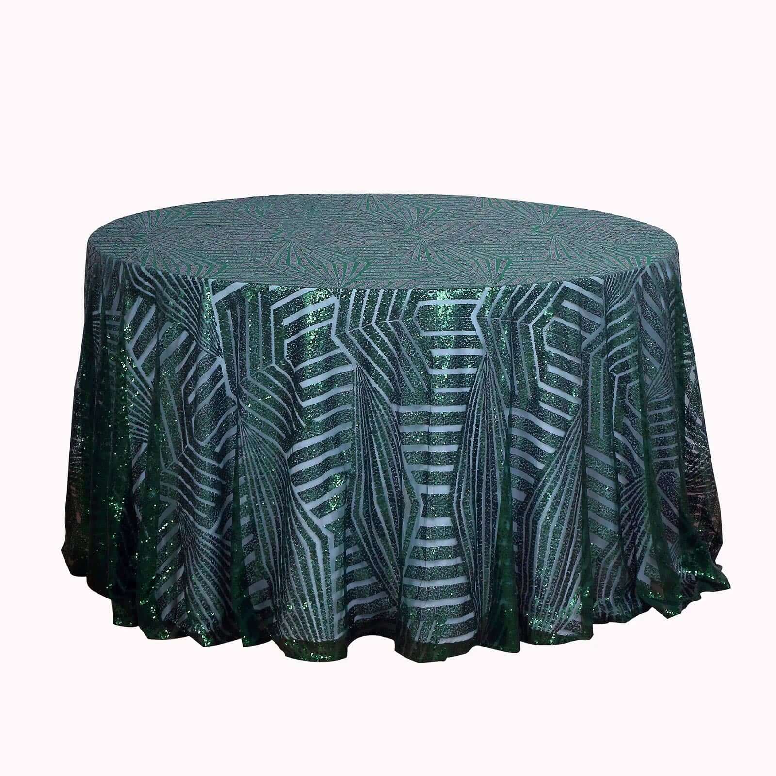 Hunter Emerald Green Sequin 120' Round Tablecloth - Seamless Diamond Glitz