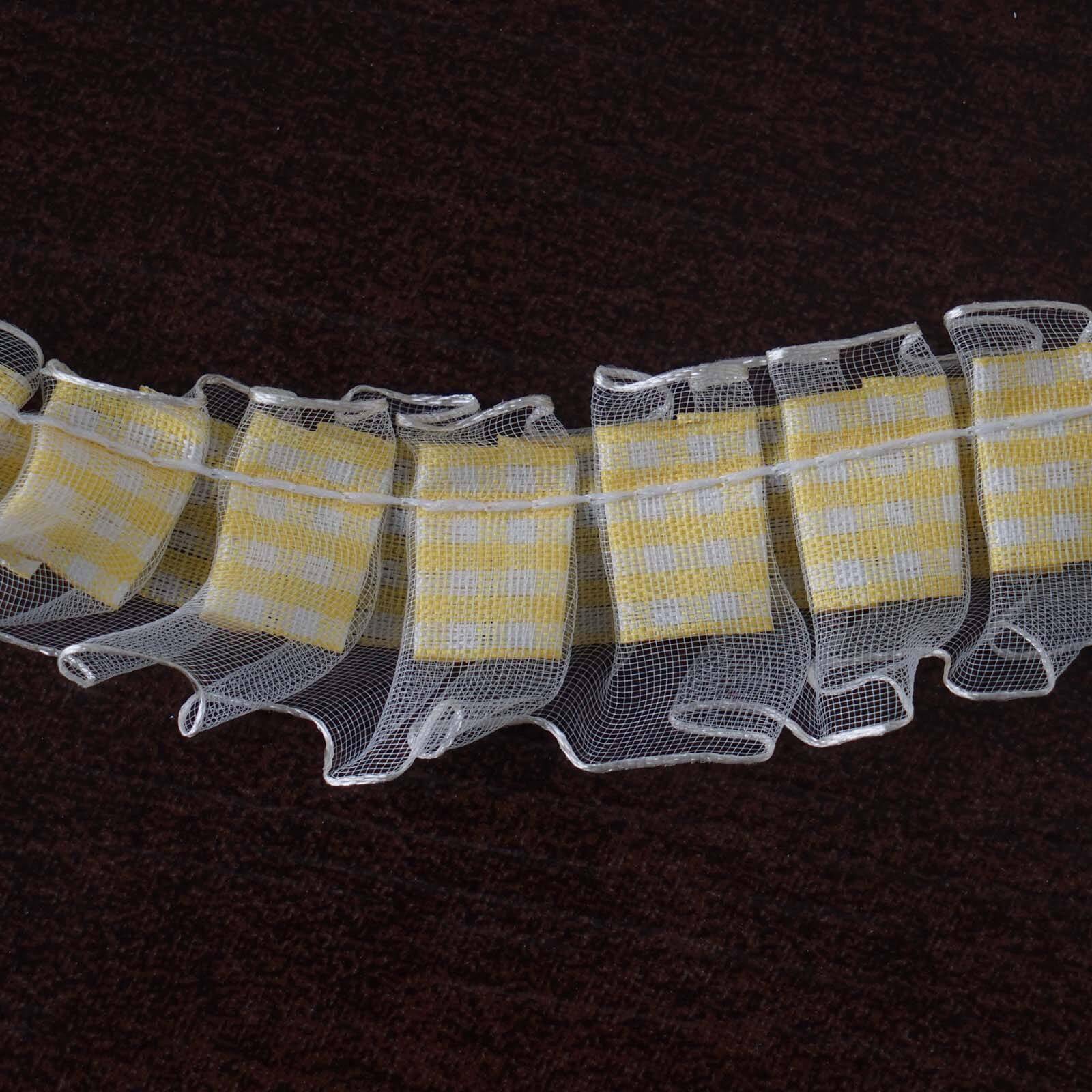 25 Yards 1-Inch Ivory Double-Layer Ruffled Lace Trim with Satin-Edged Organza and Gingham Polyester
