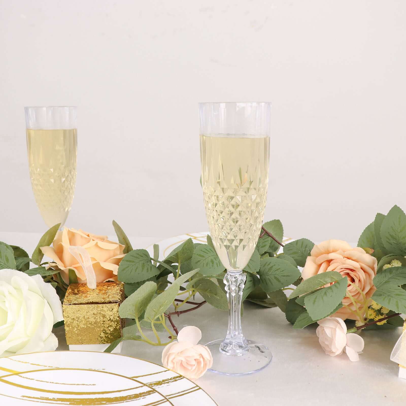Get This 6-Pack of Reusable 8oz Clear Plastic Champagne Flutes with Crystal Cut Design