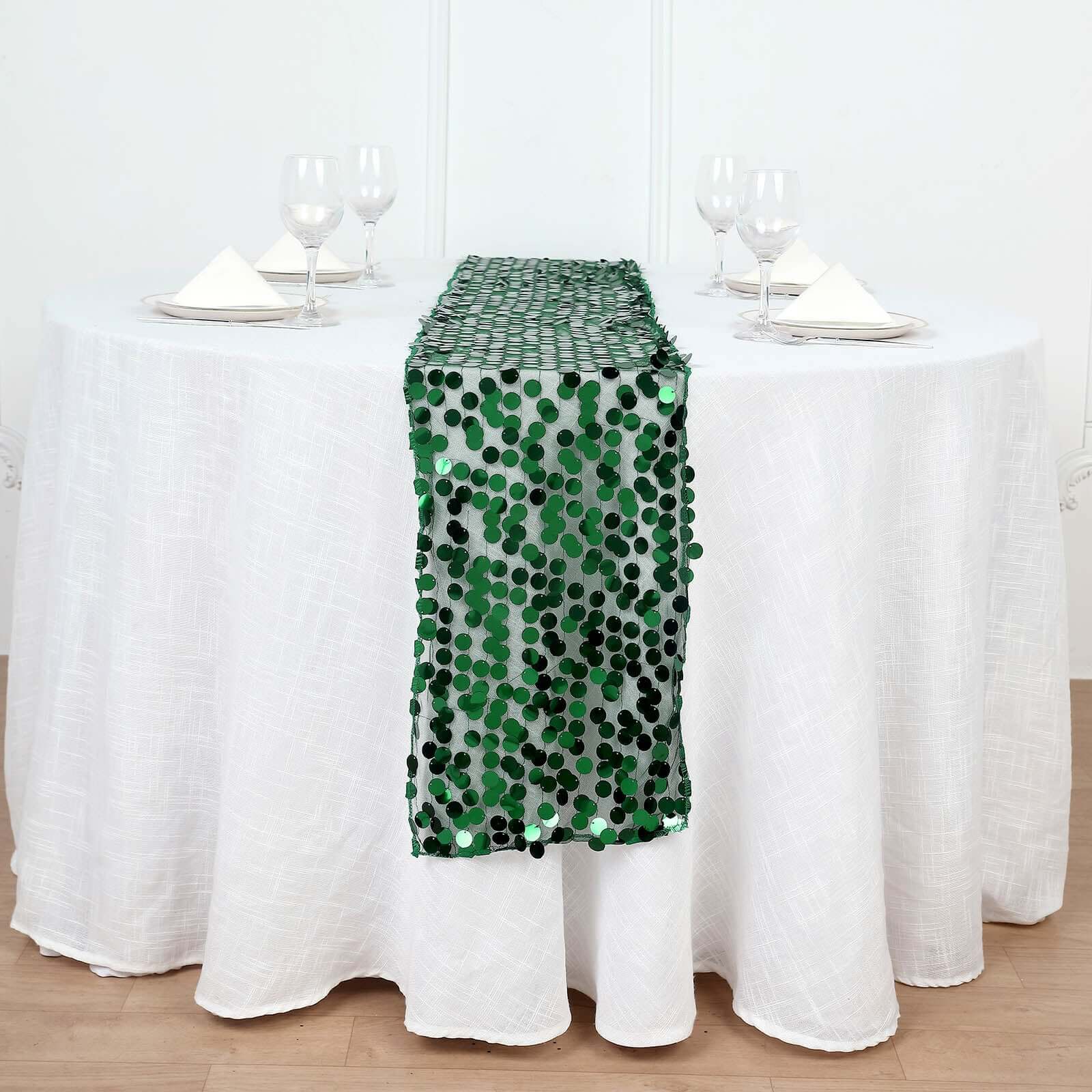 13x108 Hunter Emerald Green Big Payette Sequin Table Runner - Stunning Design