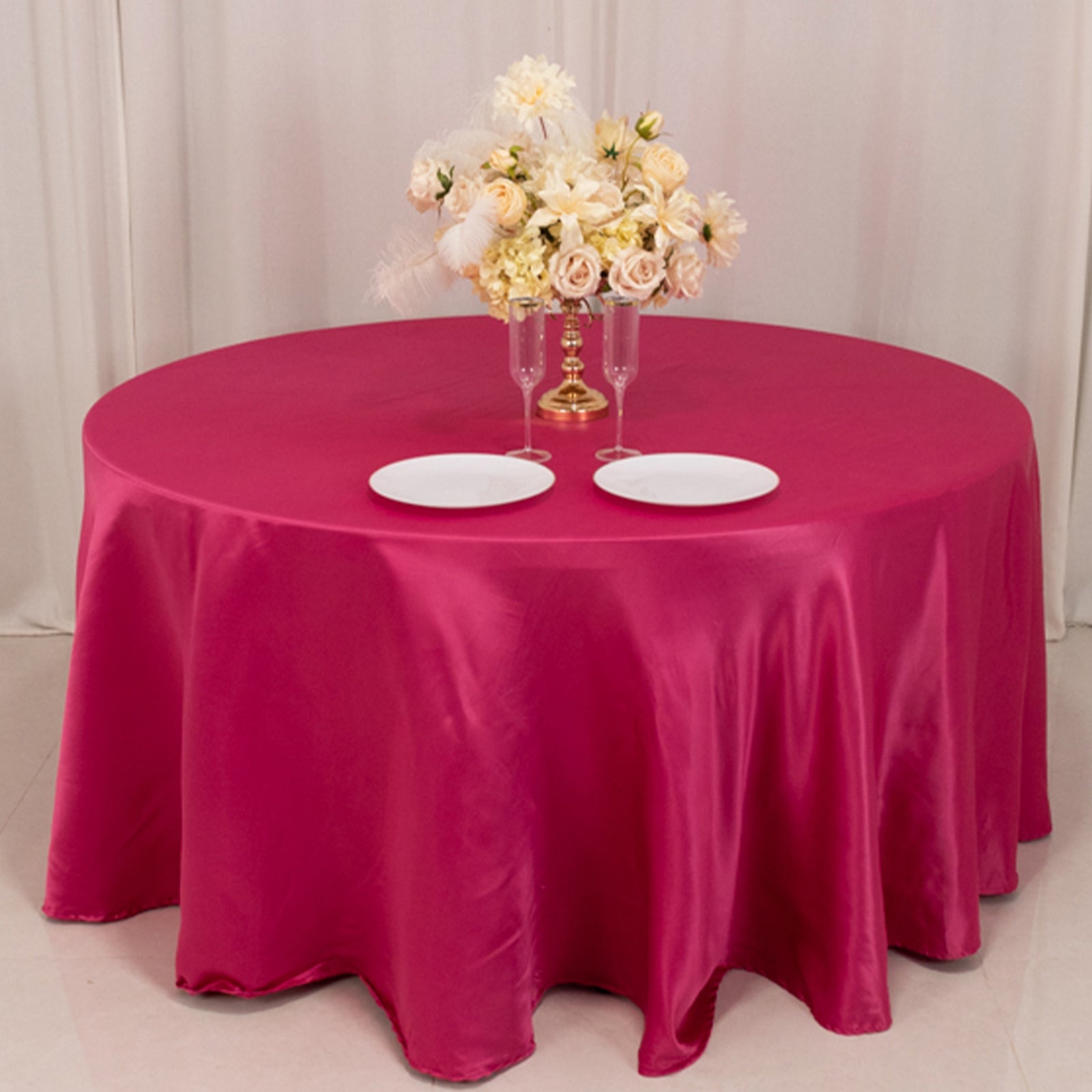 Exclusive Fuchsia Lamour Satin 120" Round Tablecloth - Seamless with Soft Sheen
