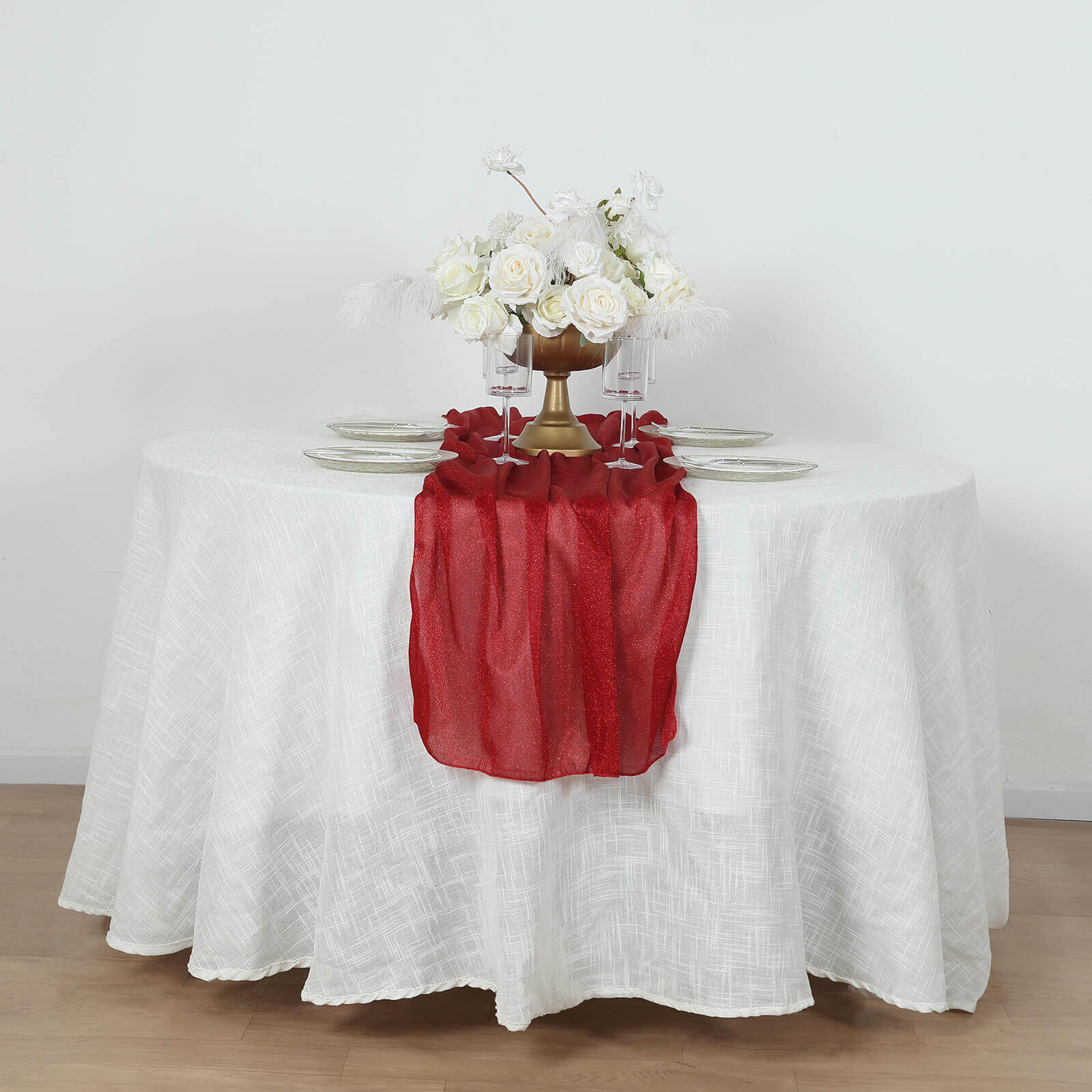 Red Sparkling Reusable Glitter Gauze Table Runner 27x120
