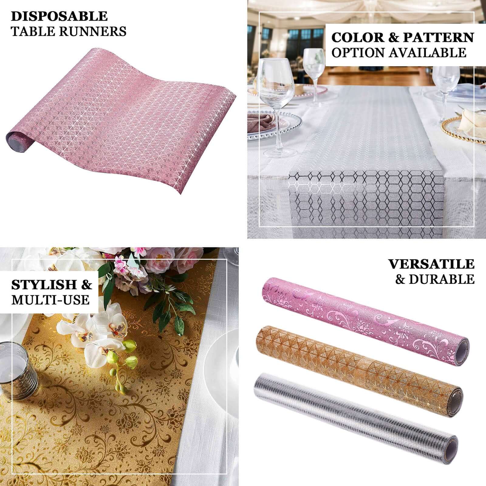 9ft Disposable Gold Geometric Print Table Runner - Perfect for Events