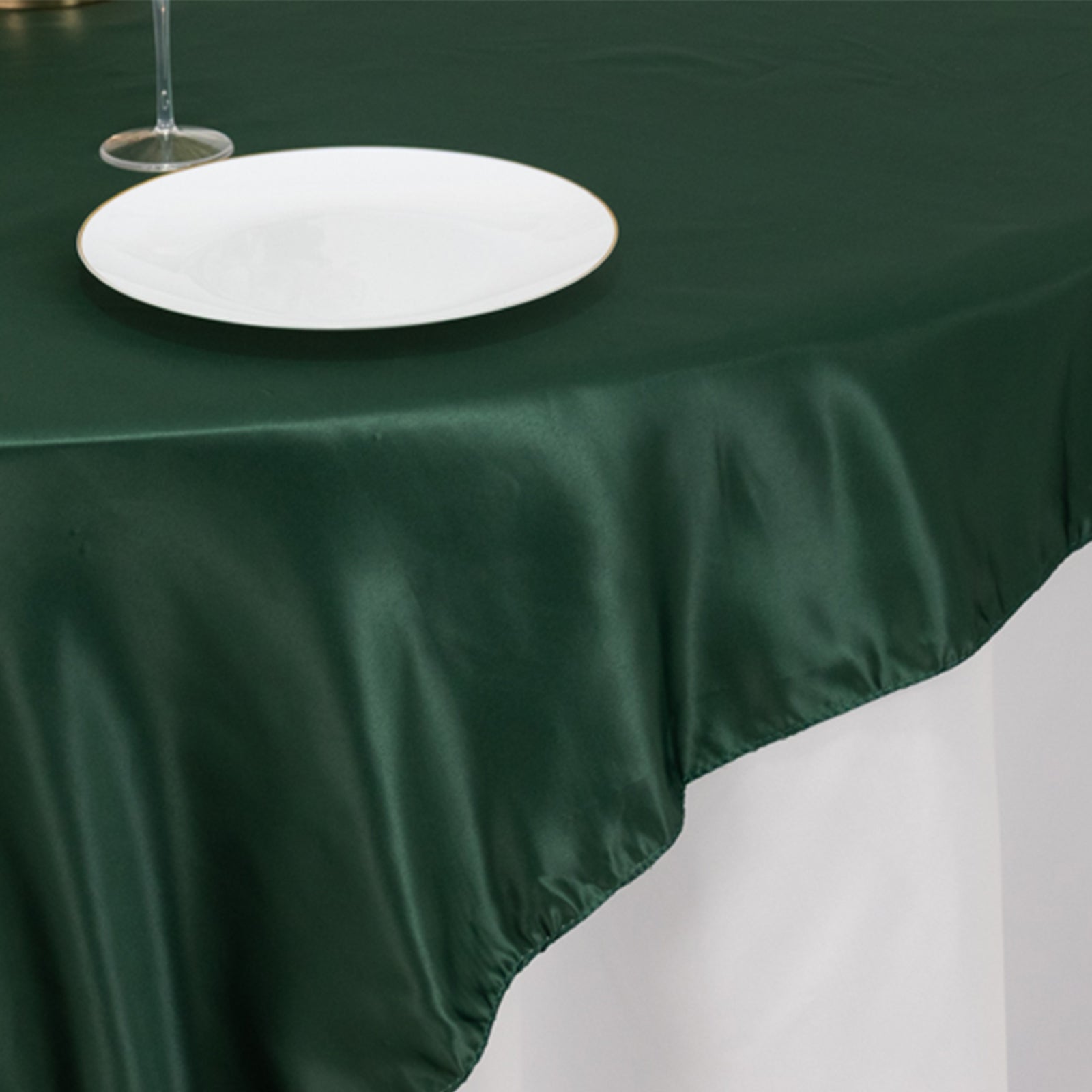 Hunter Emerald Green Lamour Satin Square Table Overlay - 72x72, Smooth Finish Topper for Events