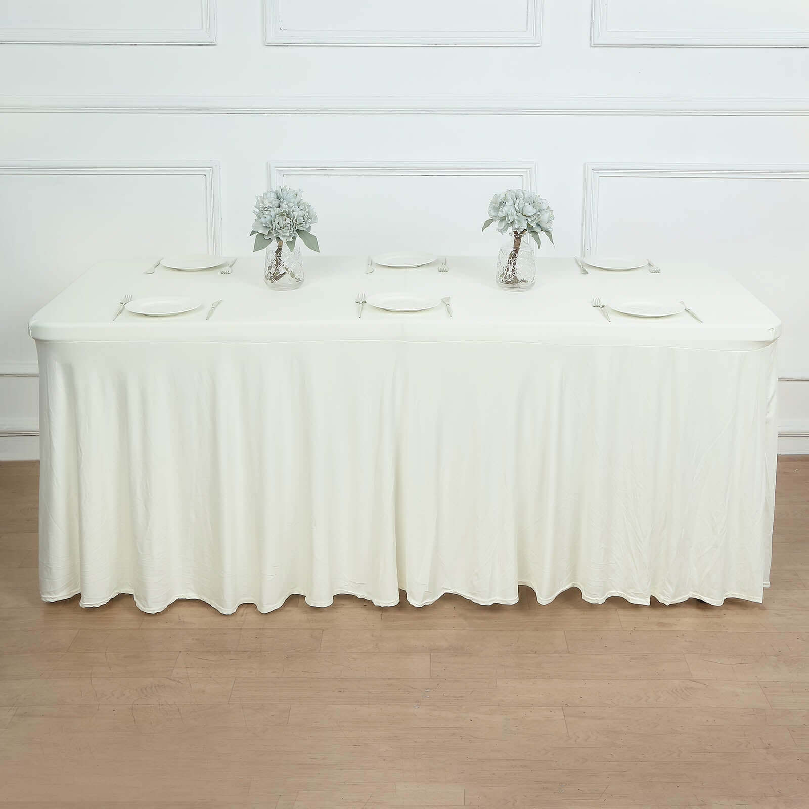 Ivory Spandex Table Cover with Wavy Skirt-Like Effect for 6ft Tables - Exclusive Offer
