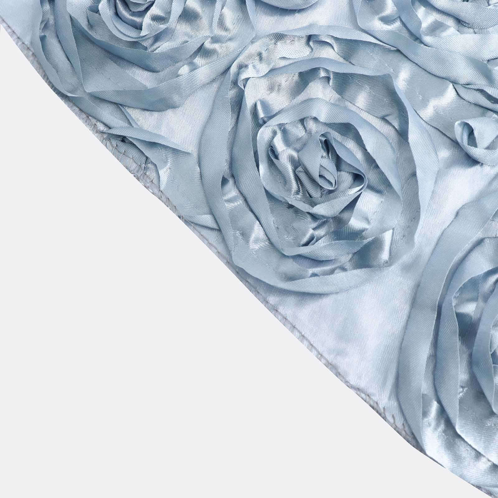 Hot! Dusty Blue 120" Satin Round Tablecloth with 3D Rosette & Seamless Finish