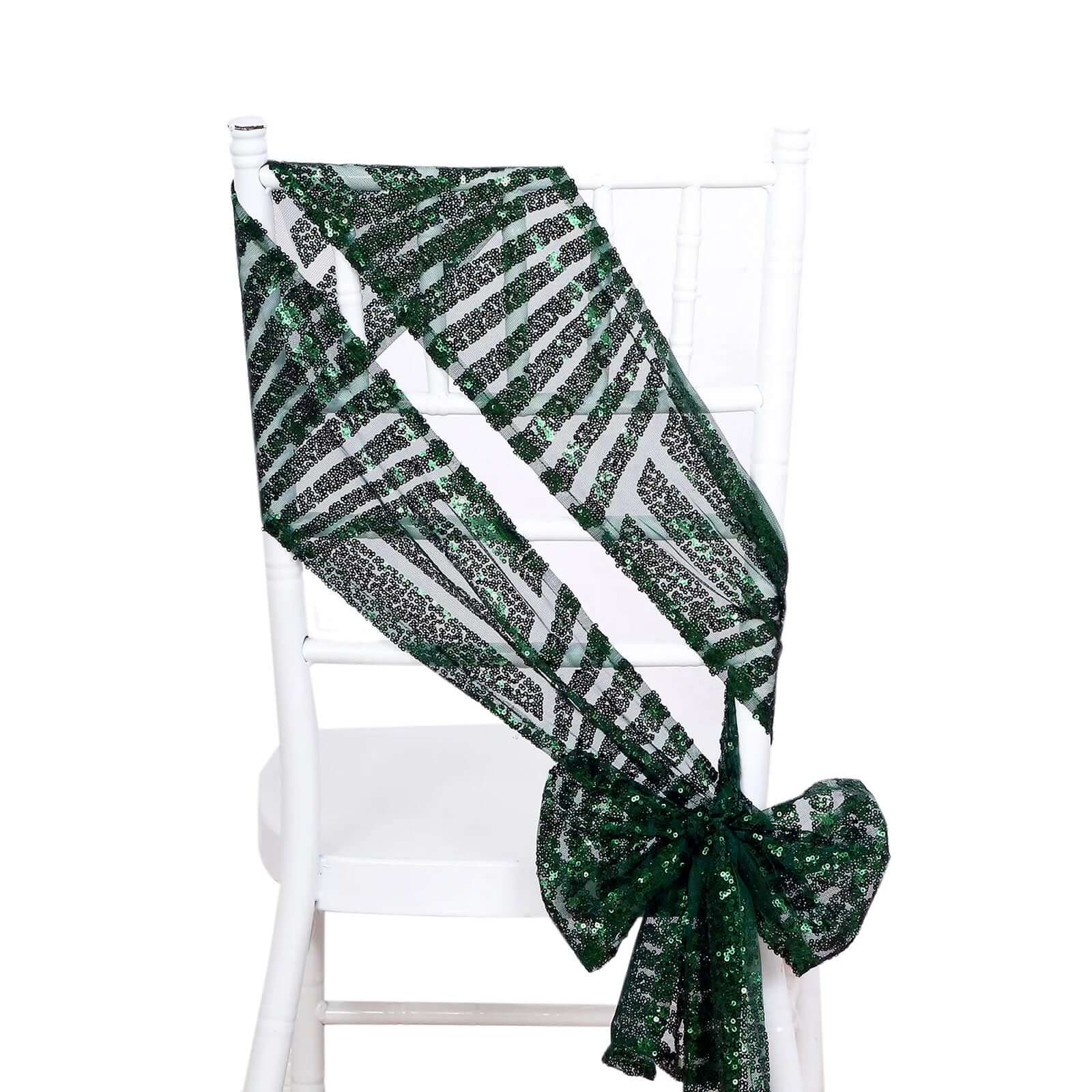 5-Pack Hunter Emerald Green Glitz Sequin Chair Sashes with Diamond Design - Exclusive Offer